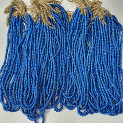 Rare Antique Venetian Trade Beads Strands 7mm Dark Sky Blue WhiteHeart Glass Beads for Jewelry Making