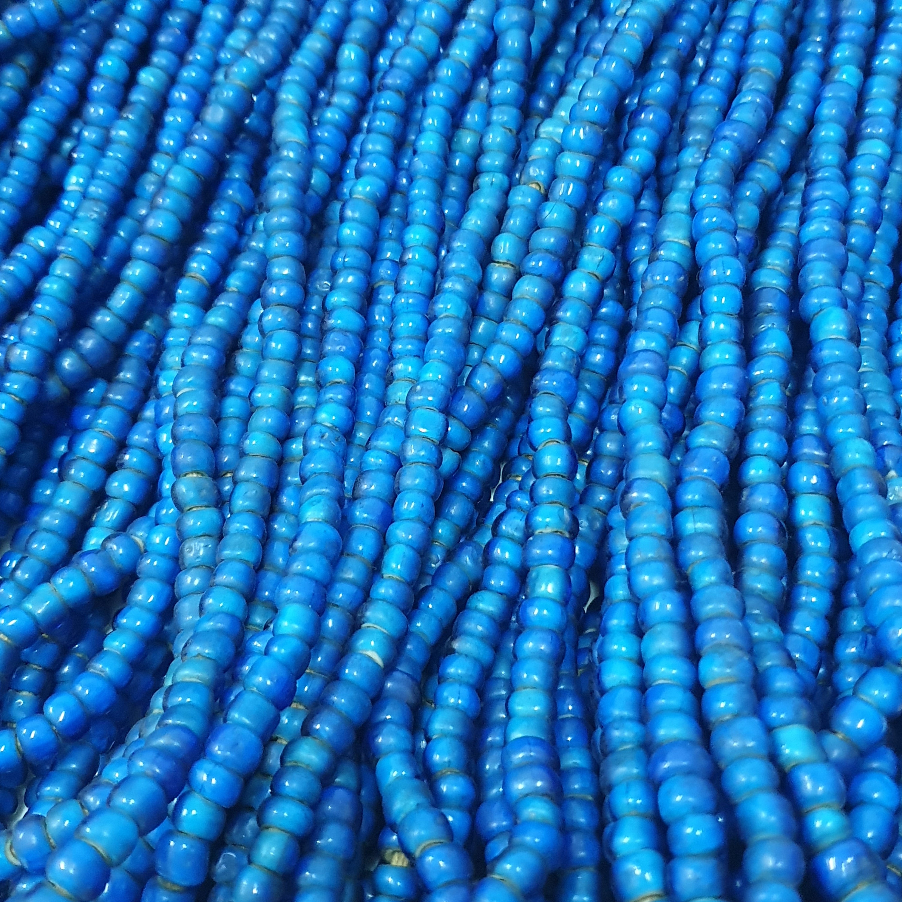 Rare Antique Venetian Trade Beads Strands 7mm Dark Sky Blue WhiteHeart Glass Beads for Jewelry Making