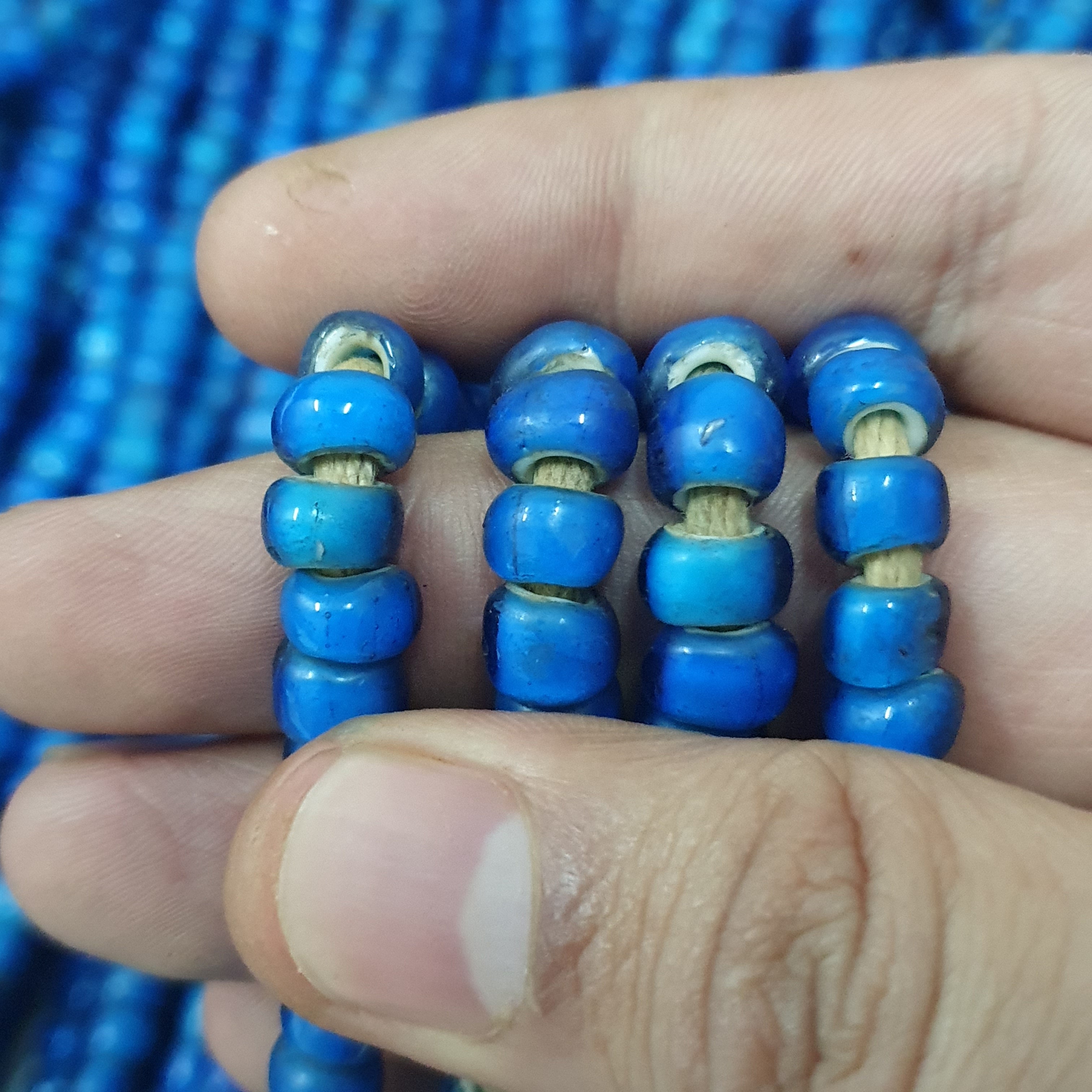 Rare Antique Venetian Trade Beads Strands 7mm Dark Sky Blue WhiteHeart Glass Beads for Jewelry Making