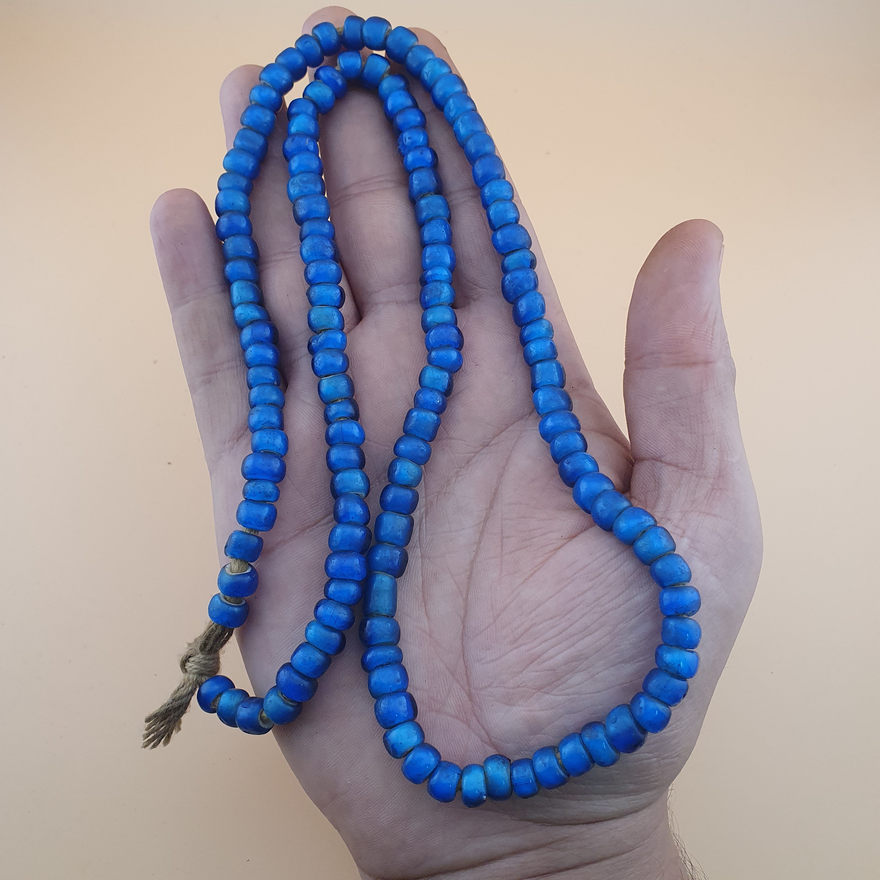 Rare Antique Venetian Trade Beads Strands 7mm Dark Sky Blue WhiteHeart Glass Beads for Jewelry Making
