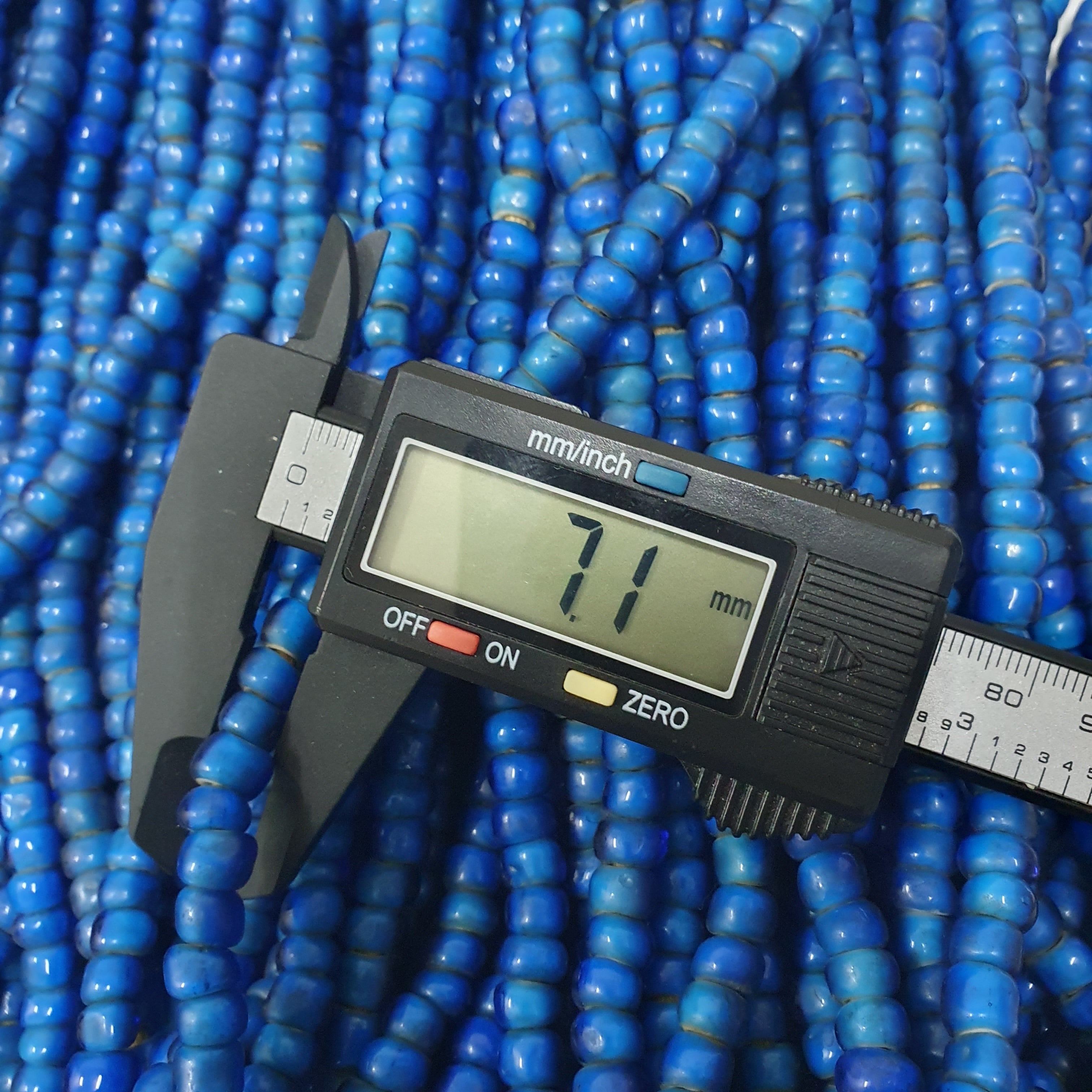 Rare Antique Venetian Trade Beads Strands 7mm Dark Sky Blue WhiteHeart Glass Beads for Jewelry Making