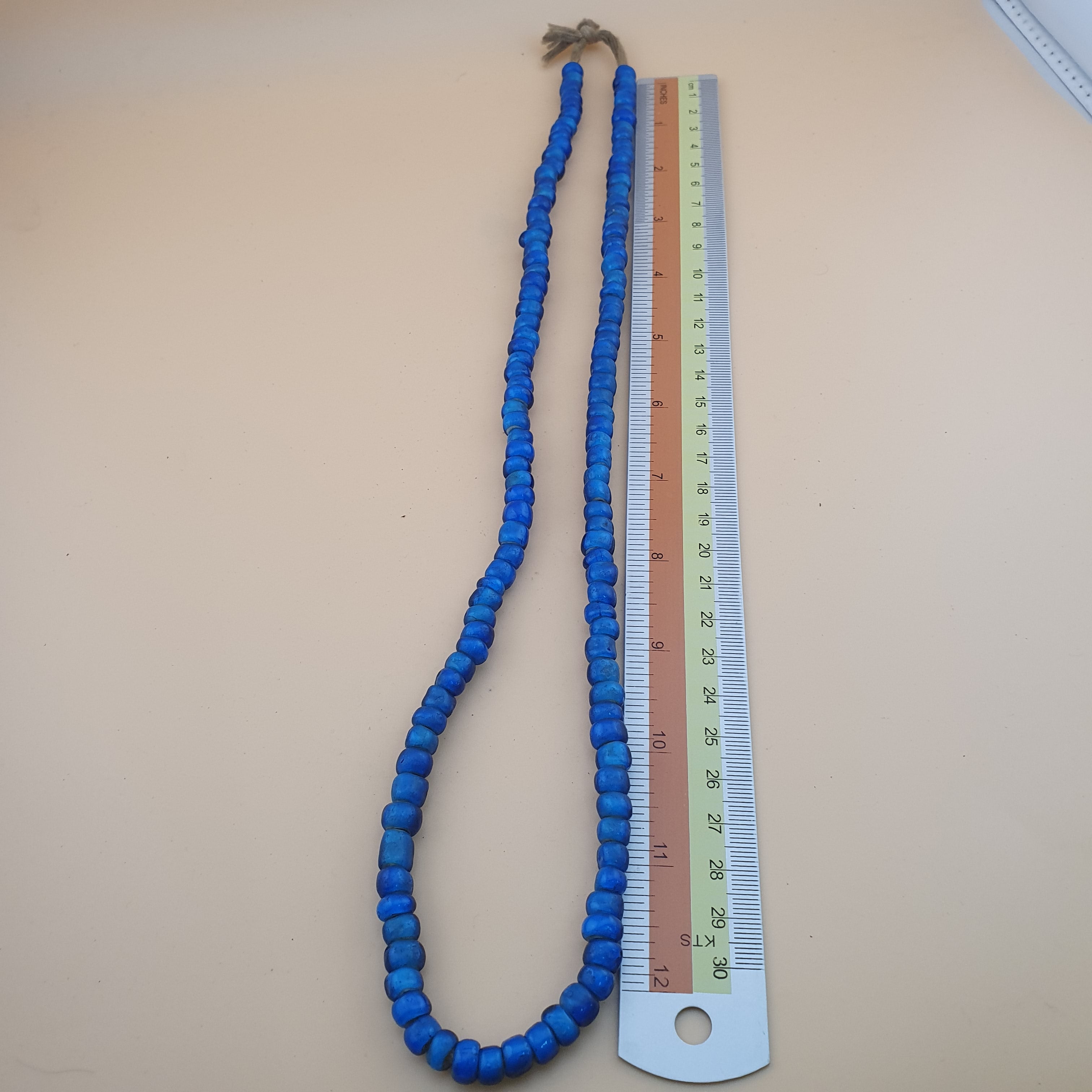 Rare Antique Venetian Trade Beads Strands 7mm Dark Sky Blue WhiteHeart Glass Beads for Jewelry Making