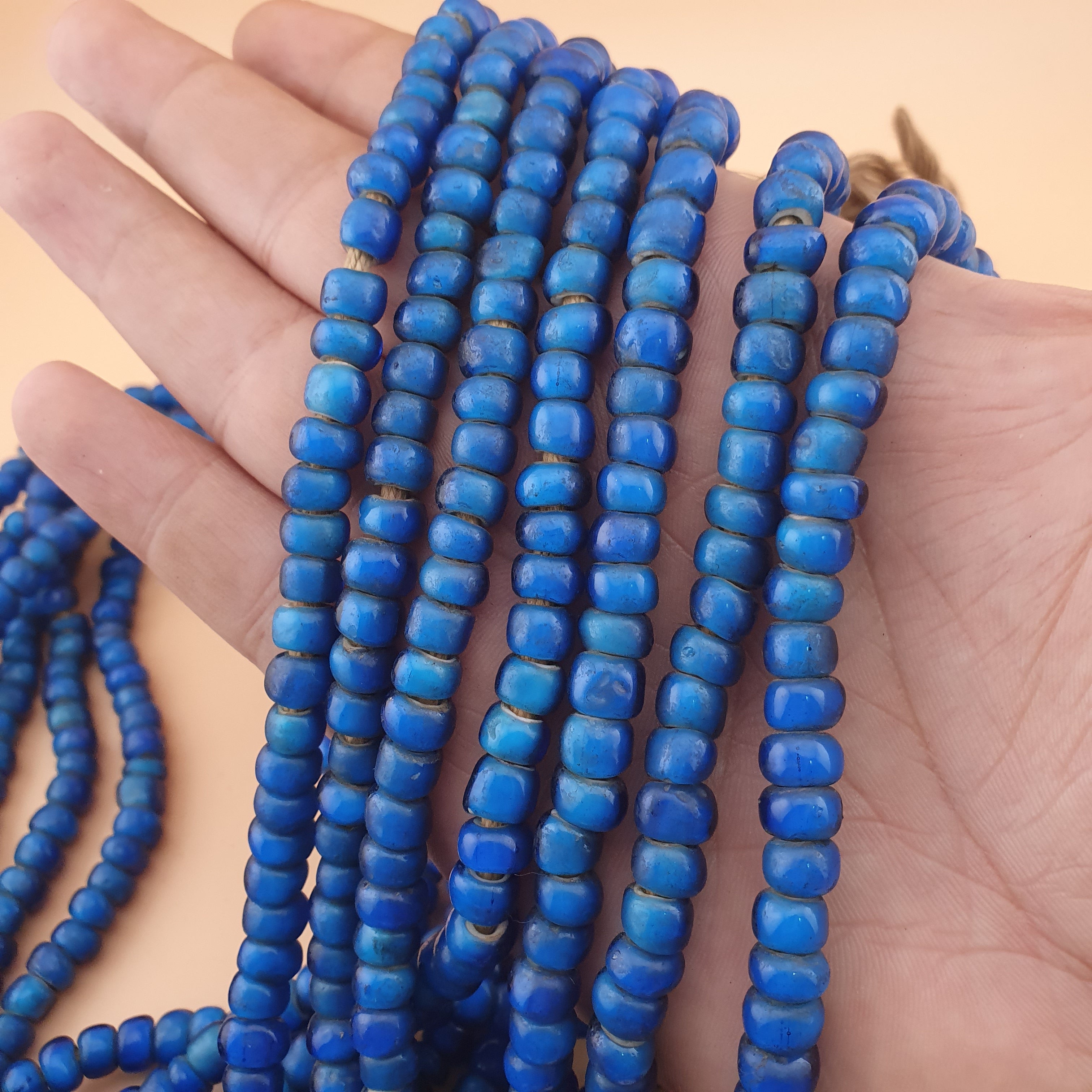 Rare Antique Venetian Trade Beads Strands 7mm Dark Sky Blue WhiteHeart Glass Beads for Jewelry Making
