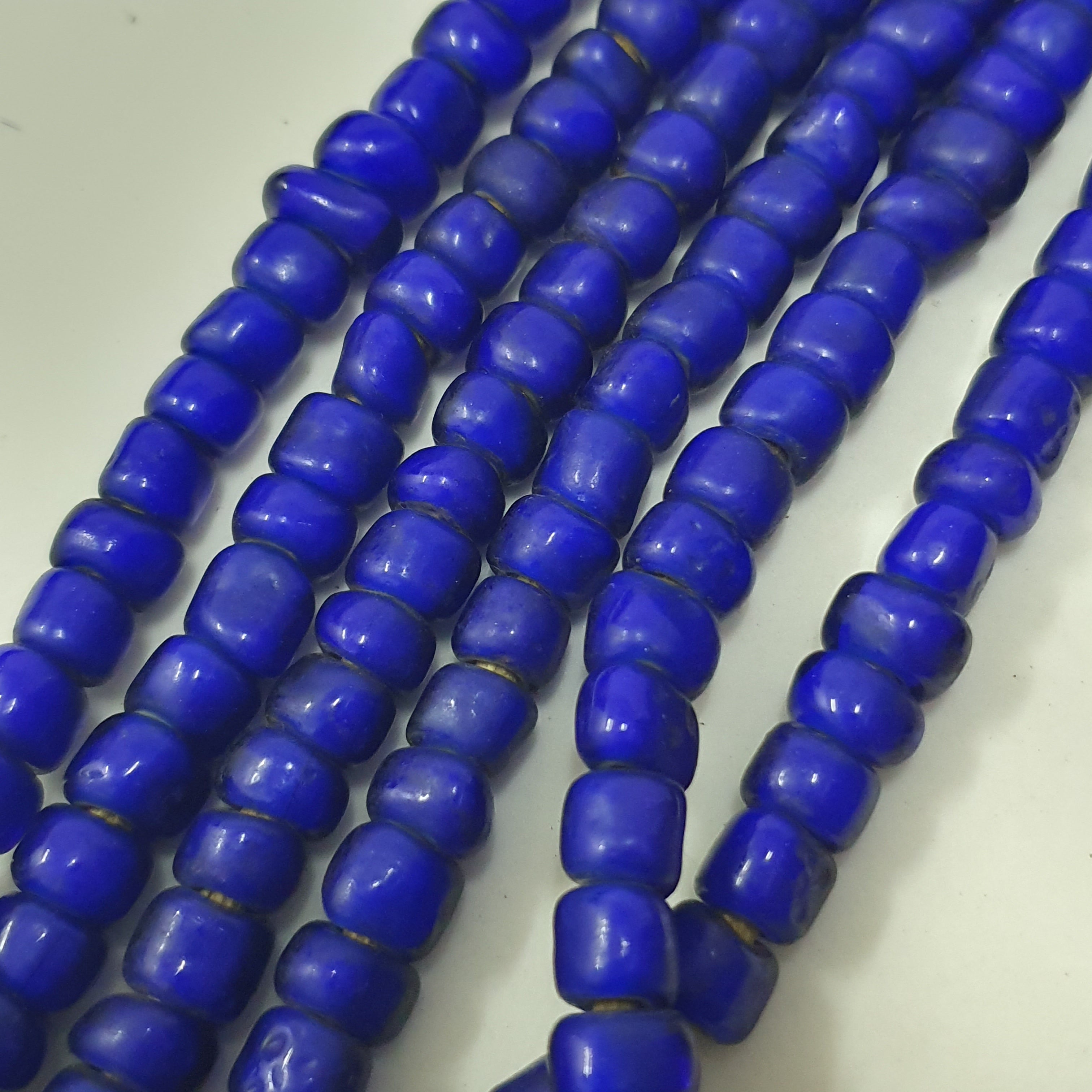 Antique Venetian Blue Trade Whiteheart Glass Beads Strands 7mm