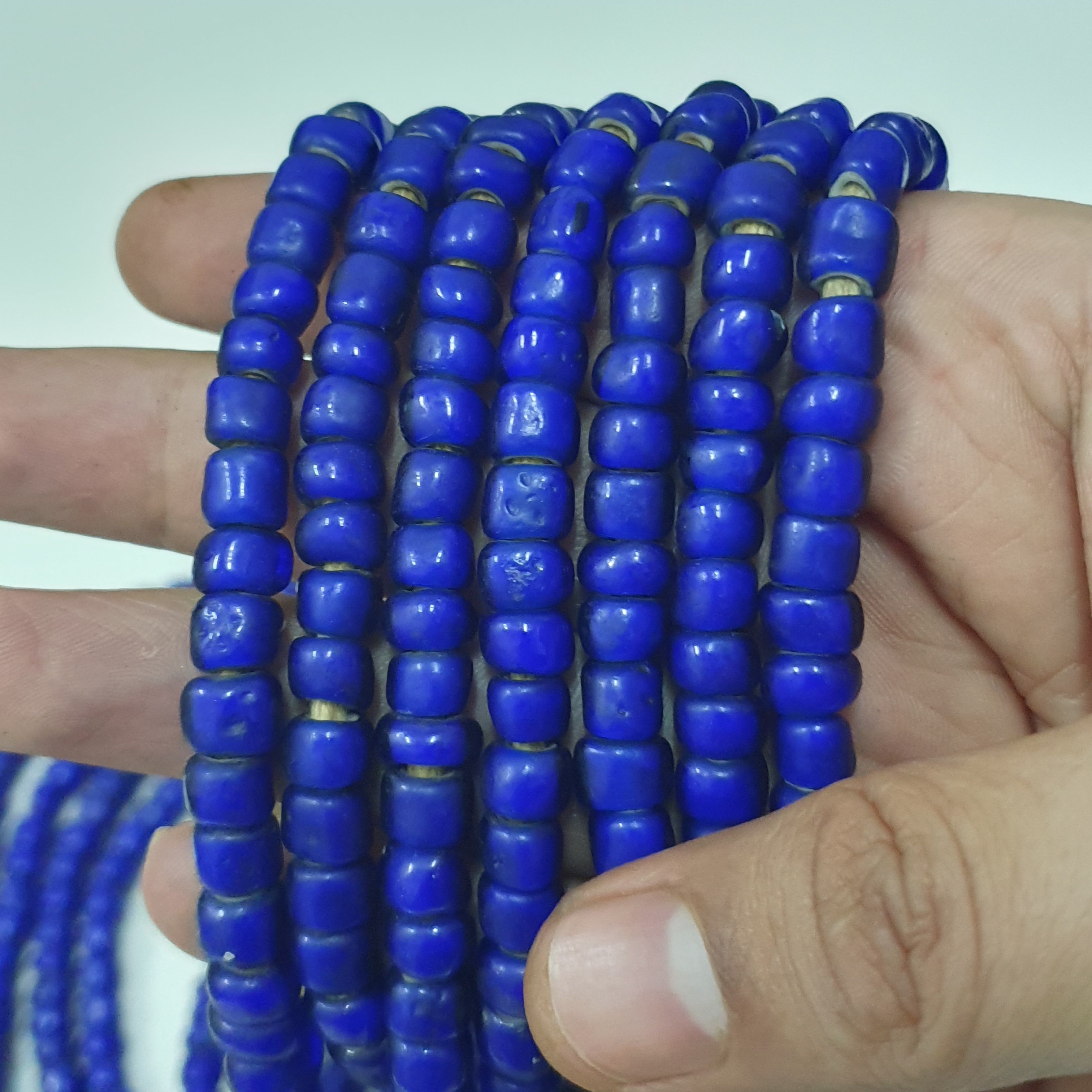 Antique Venetian Blue Trade Whiteheart Glass Beads Strands 7mm