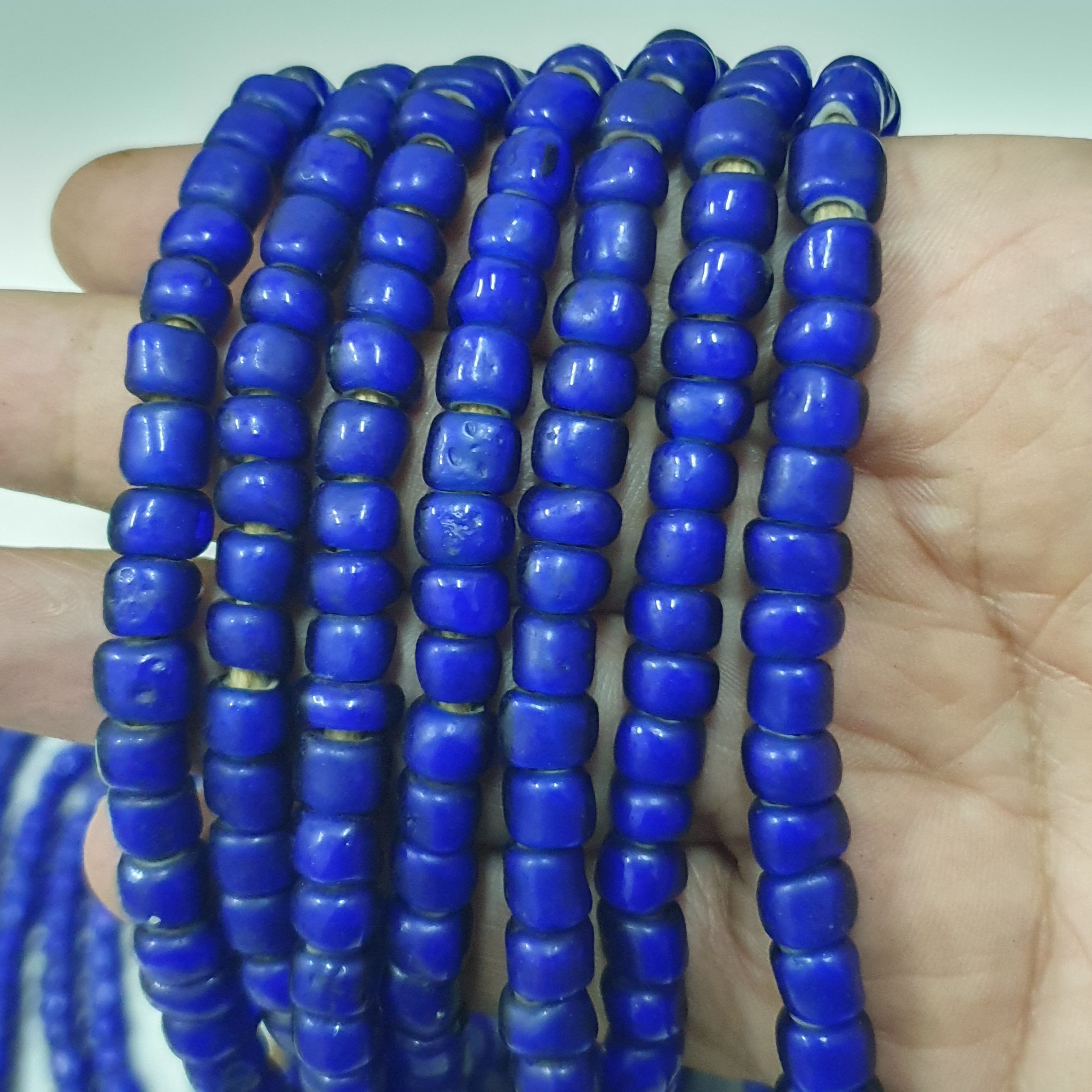 Antique Venetian Blue Trade Whiteheart Glass Beads Strands 7mm