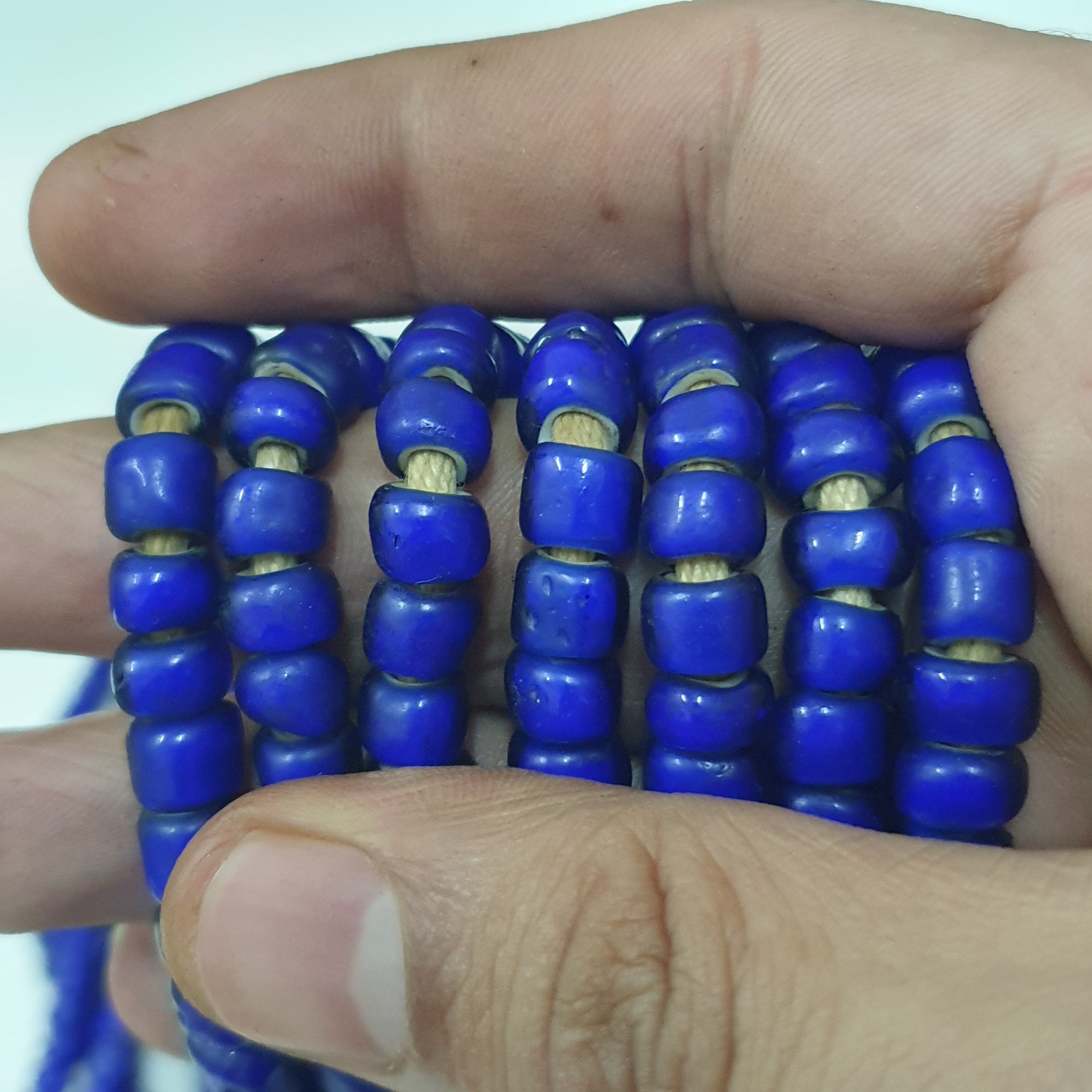 Antique Venetian Blue Trade Whiteheart Glass Beads Strands 7mm