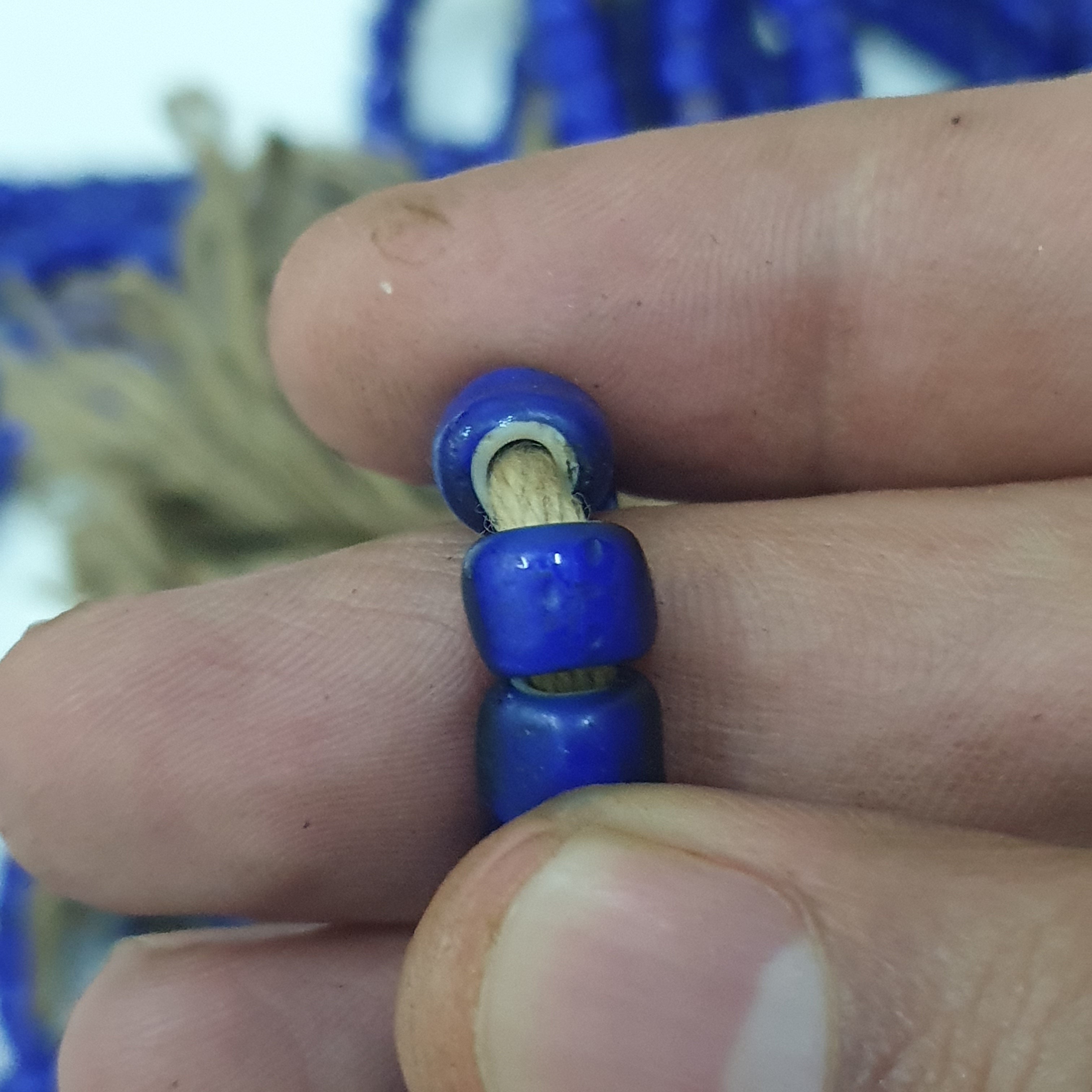 Antique Venetian Blue Trade Whiteheart Glass Beads Strands 7mm
