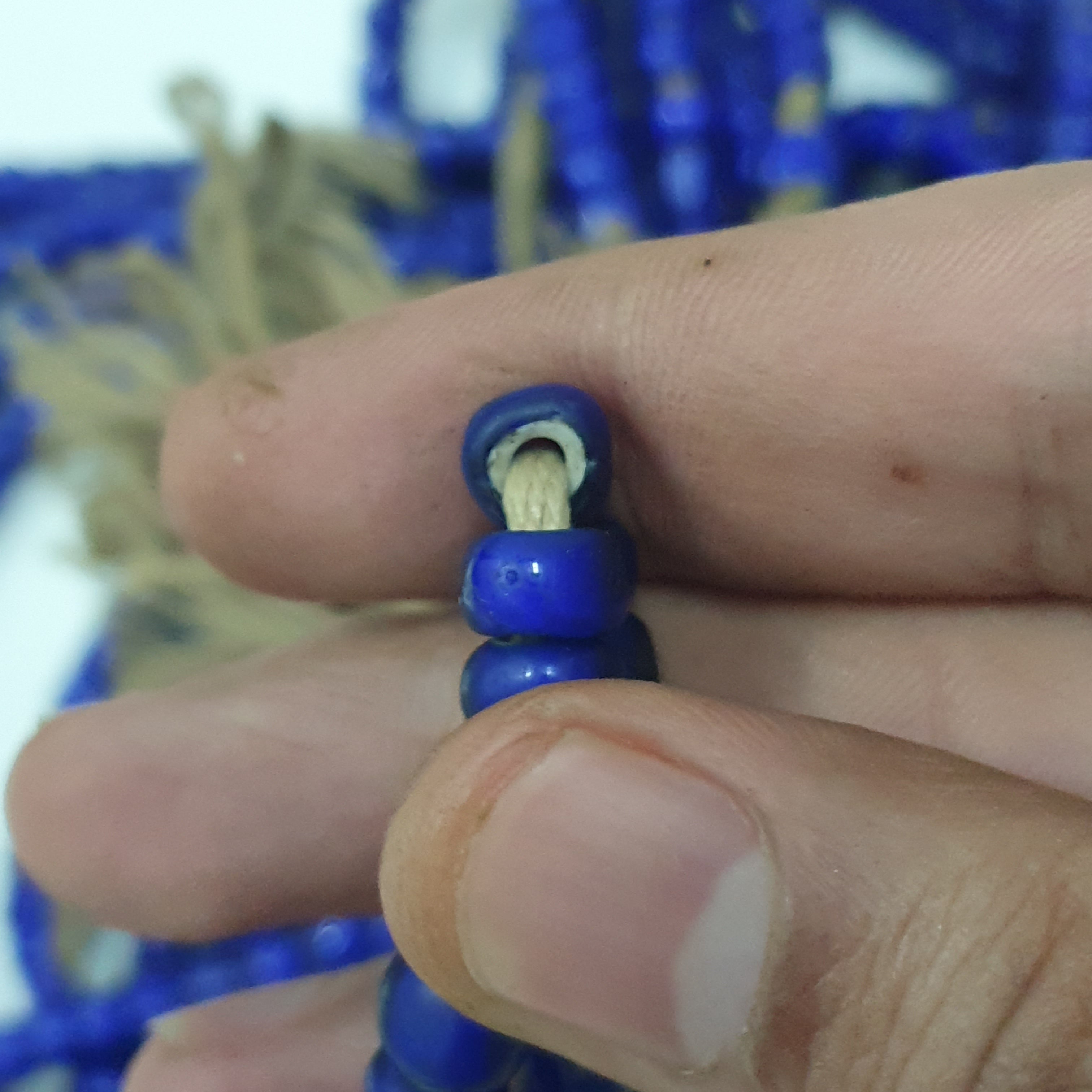 Antique Venetian Blue Trade Whiteheart Glass Beads Strands 7mm