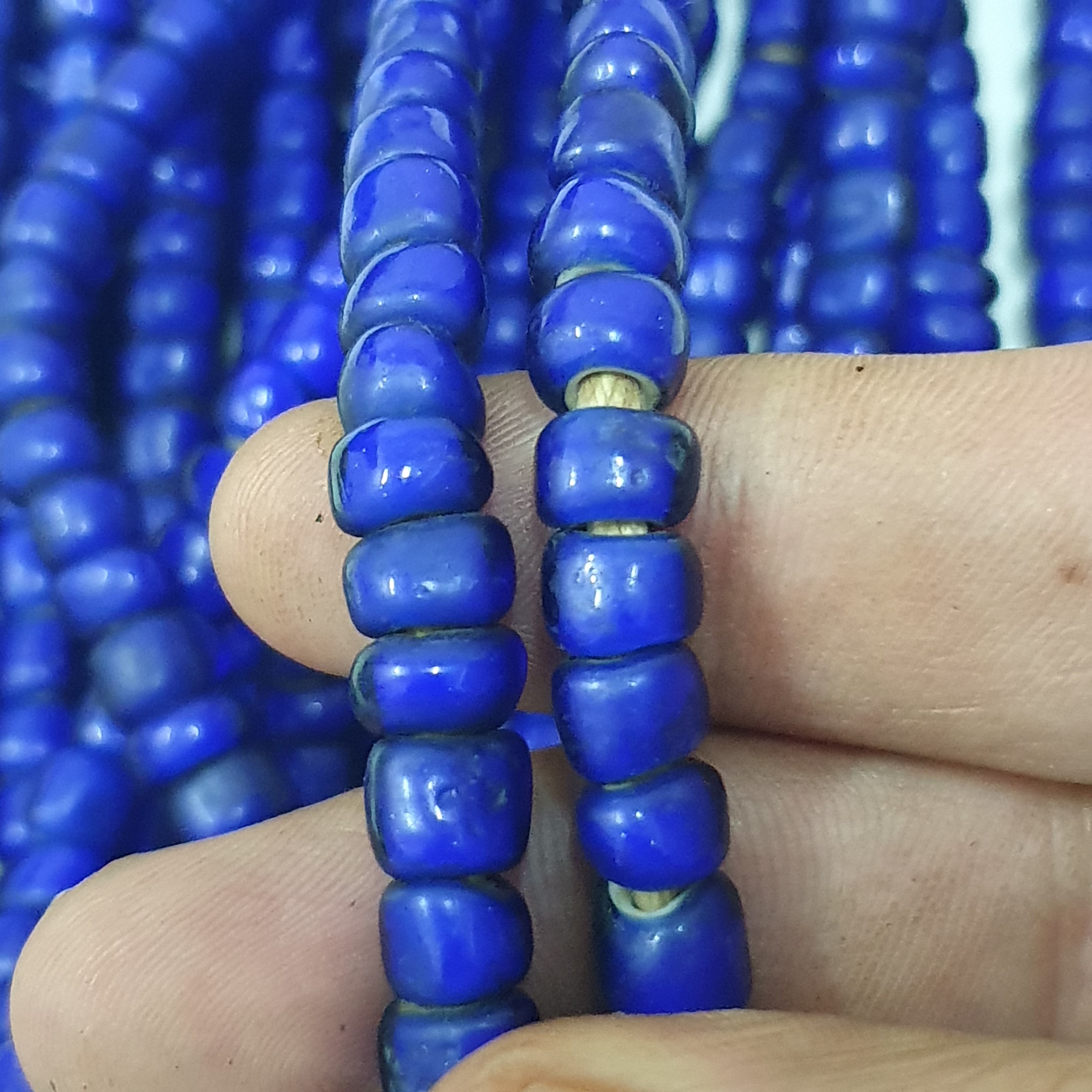 Antique Venetian Blue Trade Whiteheart Glass Beads Strands 7mm