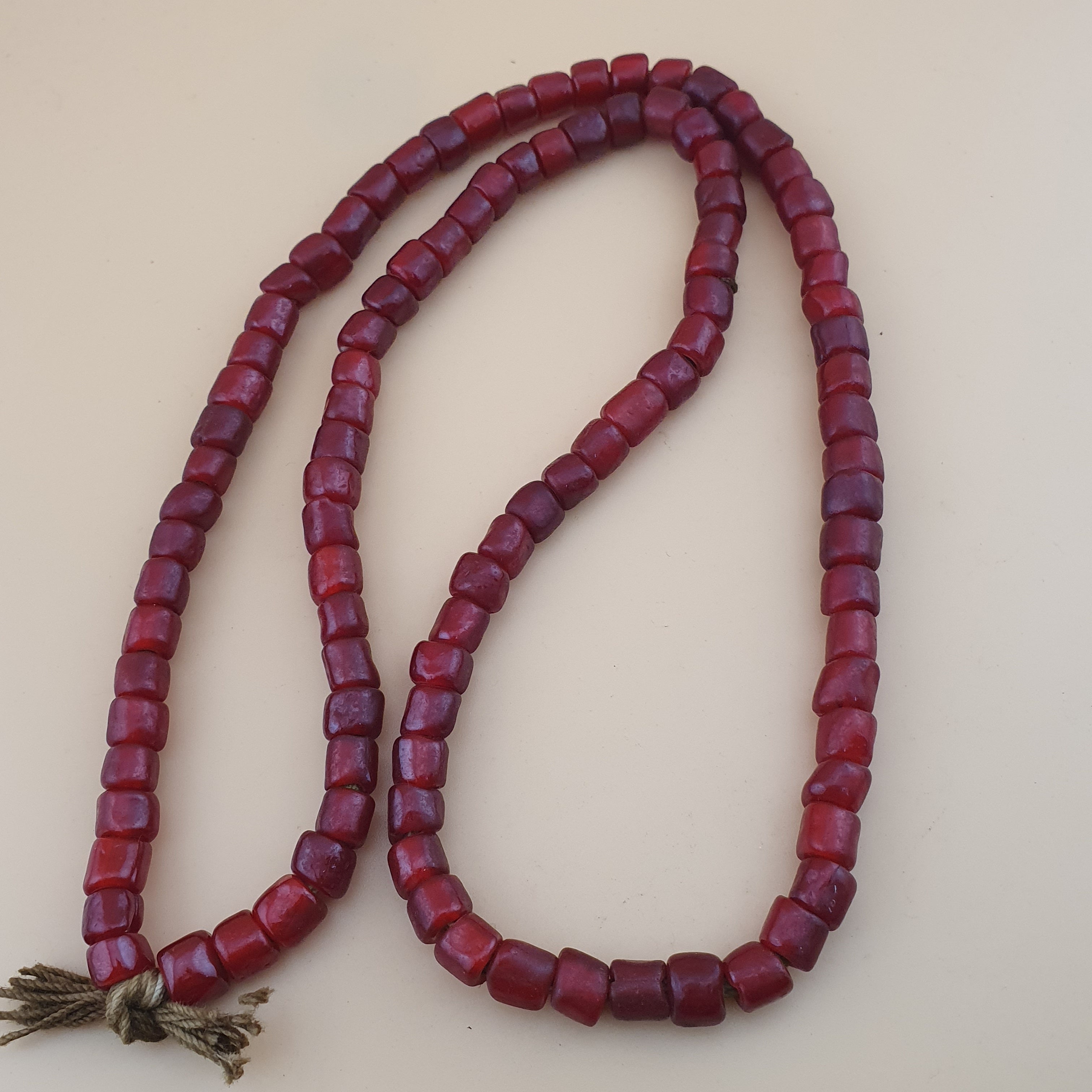 Antique Venetian Cranberry Red WhiteHeart Trade Glass Beads Strands 7mm