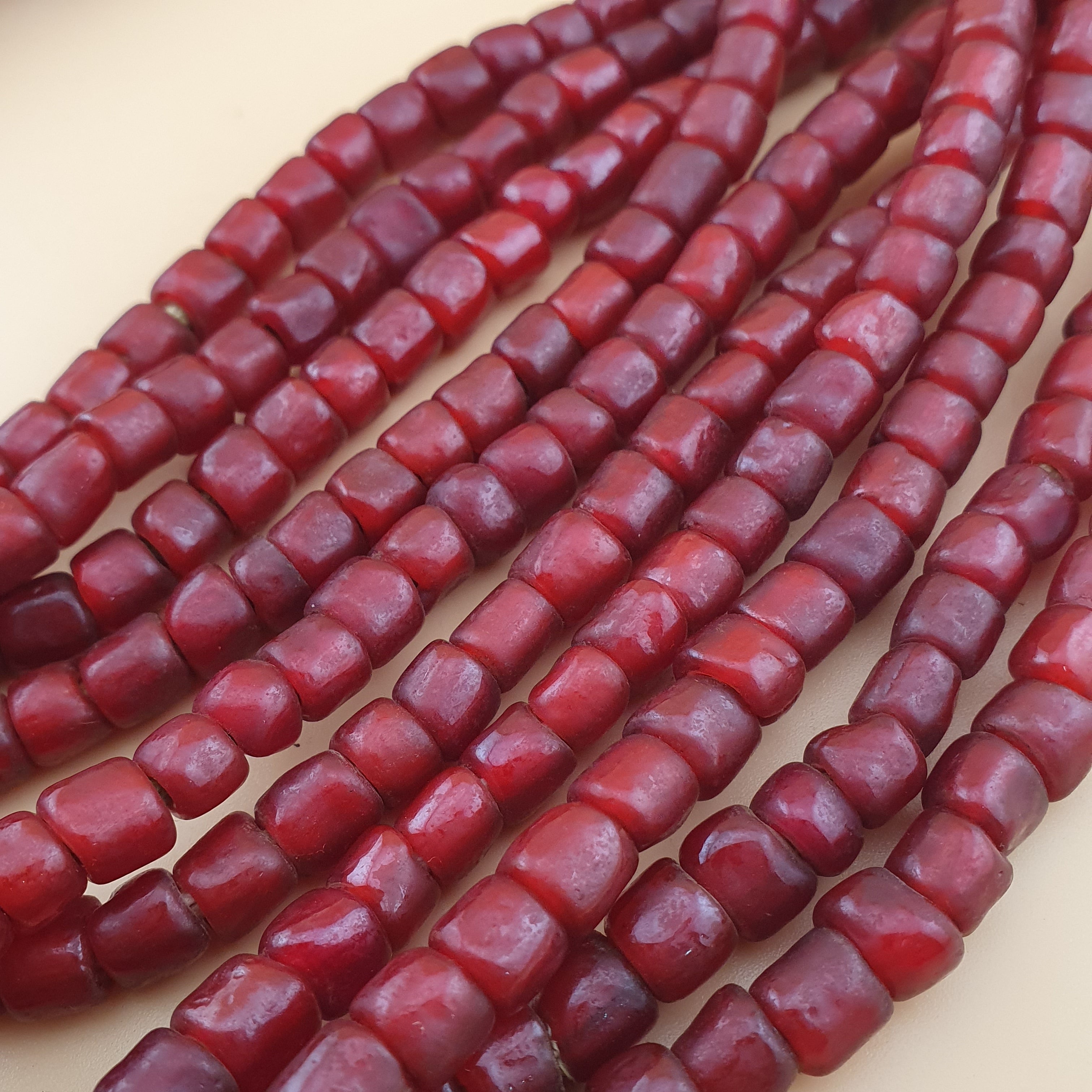 Antique Venetian Cranberry Red WhiteHeart Trade Glass Beads Strands 7mm