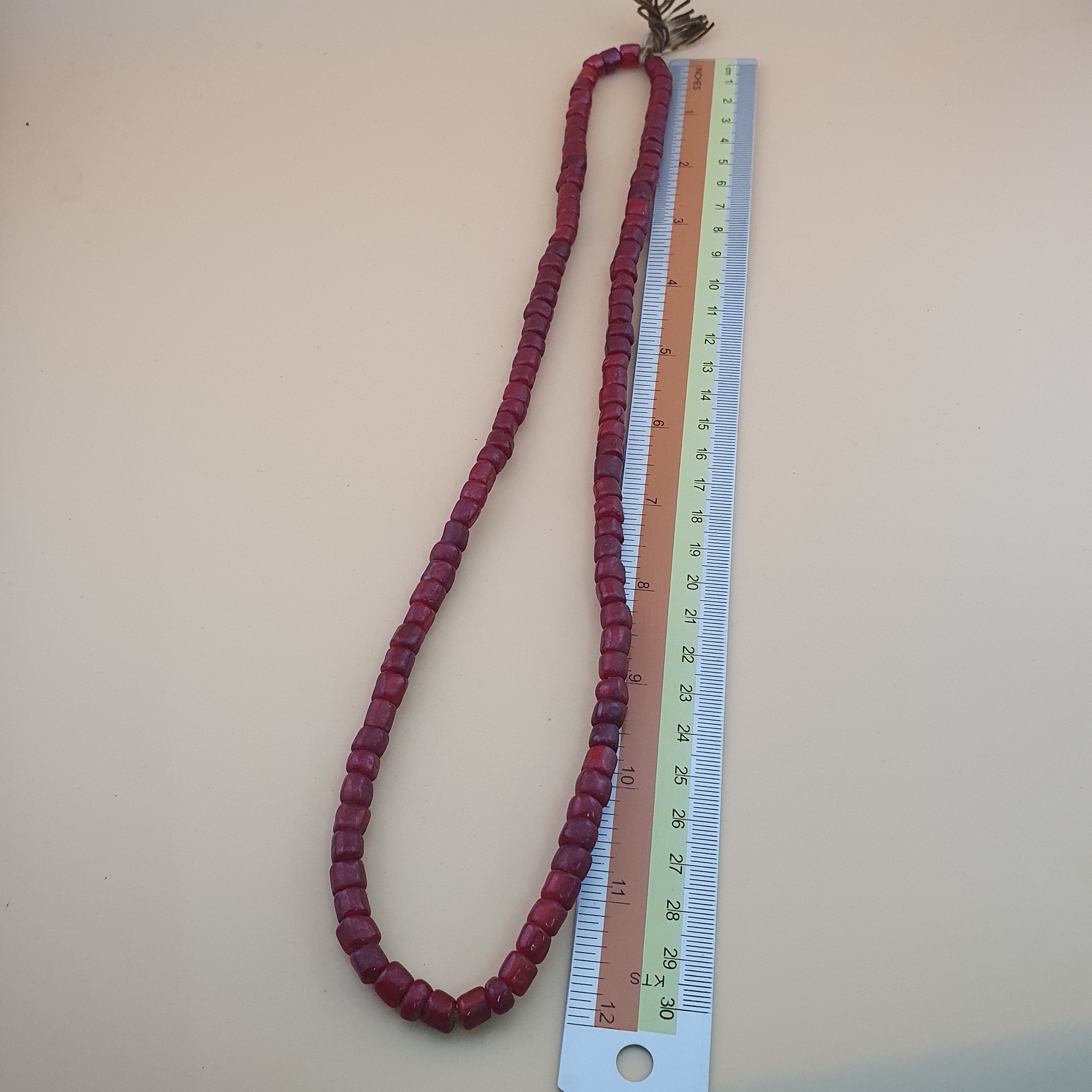 Antique Venetian Cranberry Red WhiteHeart Trade Glass Beads Strands 7mm