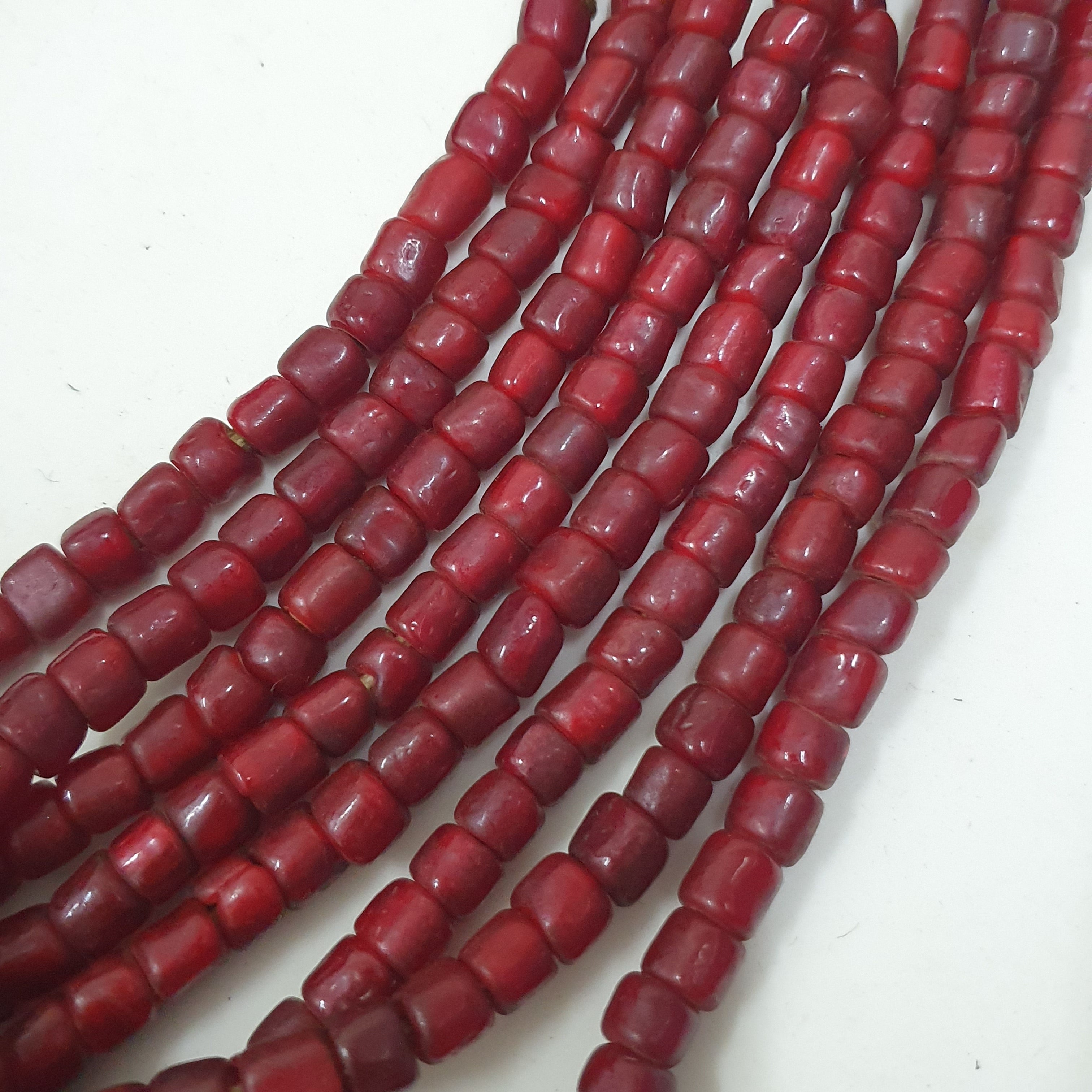 Antique Venetian Cranberry Red WhiteHeart Trade Glass Beads Strands 7mm