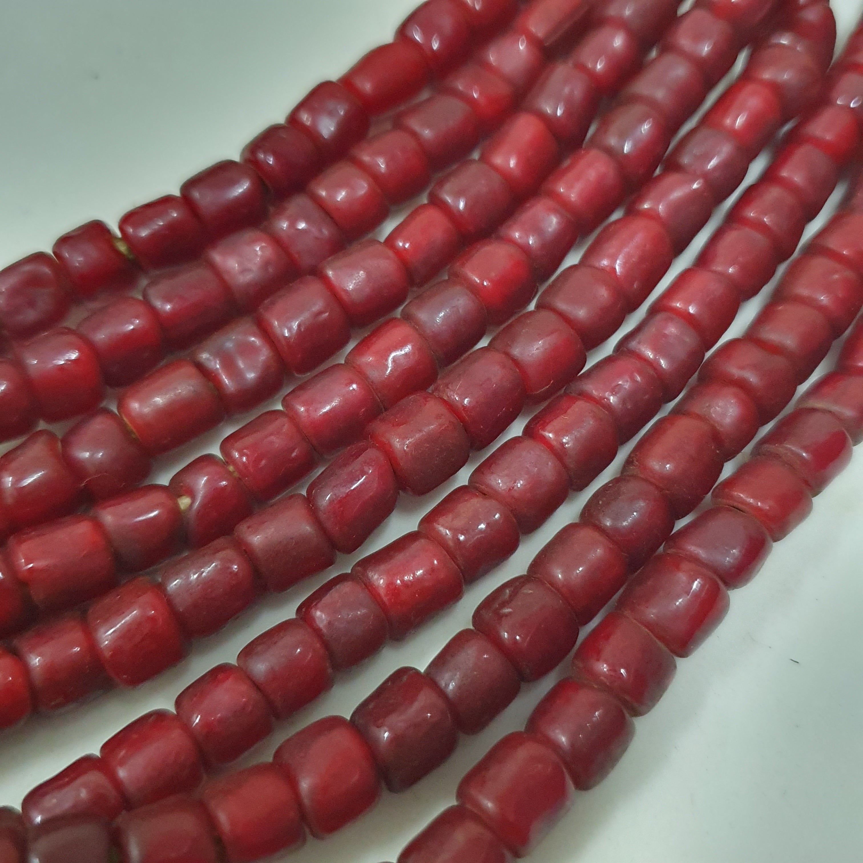 Antique Venetian Cranberry Red WhiteHeart Trade Glass Beads Strands 7mm