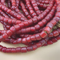 Antique Venetian Cranberry Red WhiteHeart Trade Glass Beads Strands 7mm
