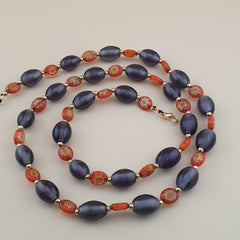 Vintage Venetian Style Orange Floral & Purple Glass beads Necklace