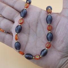 Vintage Venetian Style Orange Floral & Purple Glass beads Necklace