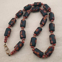 Vintage Venetian Chevron & Floral Glass Beads Necklace