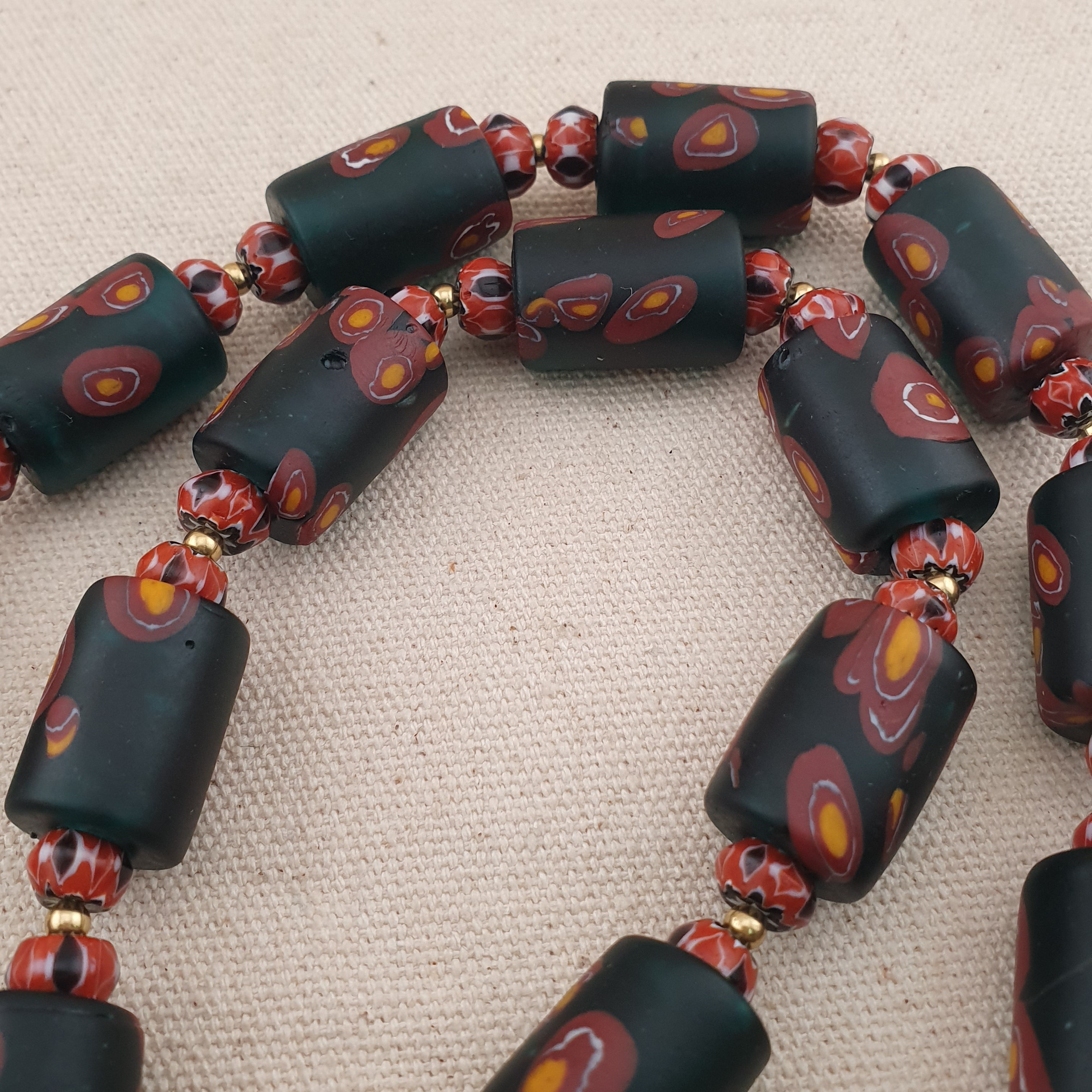 Vintage Venetian Chevron & Floral Glass Beads Necklace