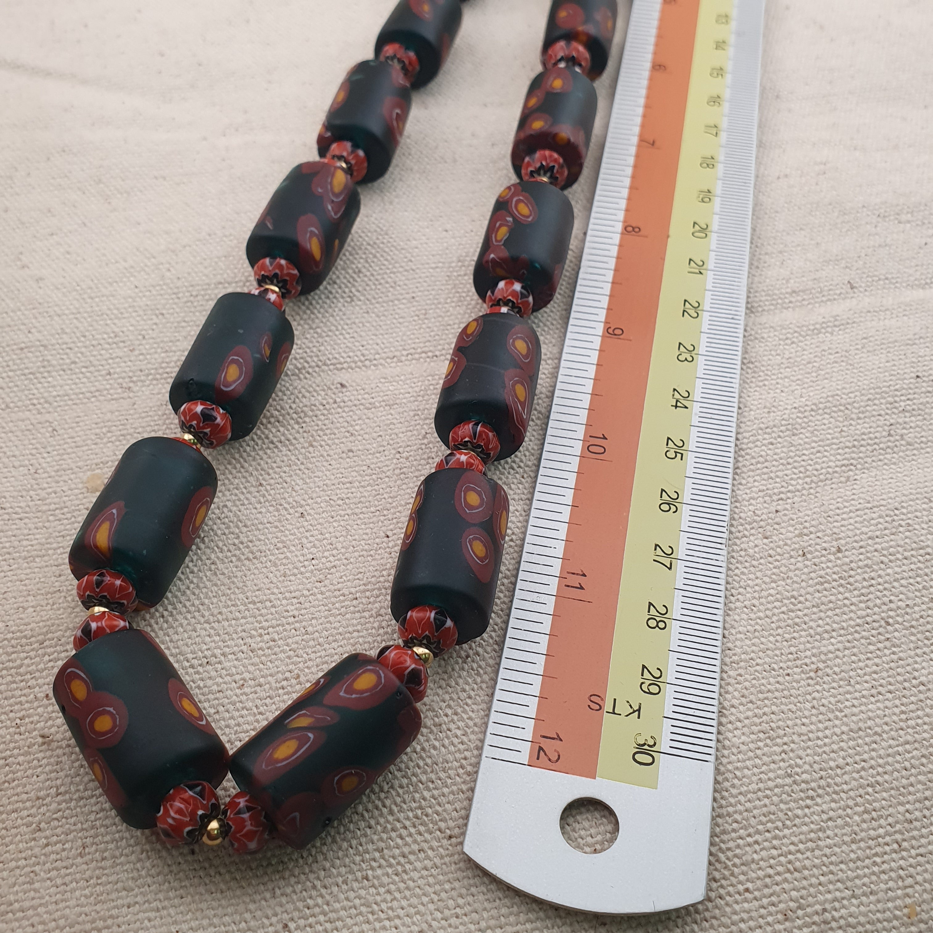 Vintage Venetian Chevron & Floral Glass Beads Necklace