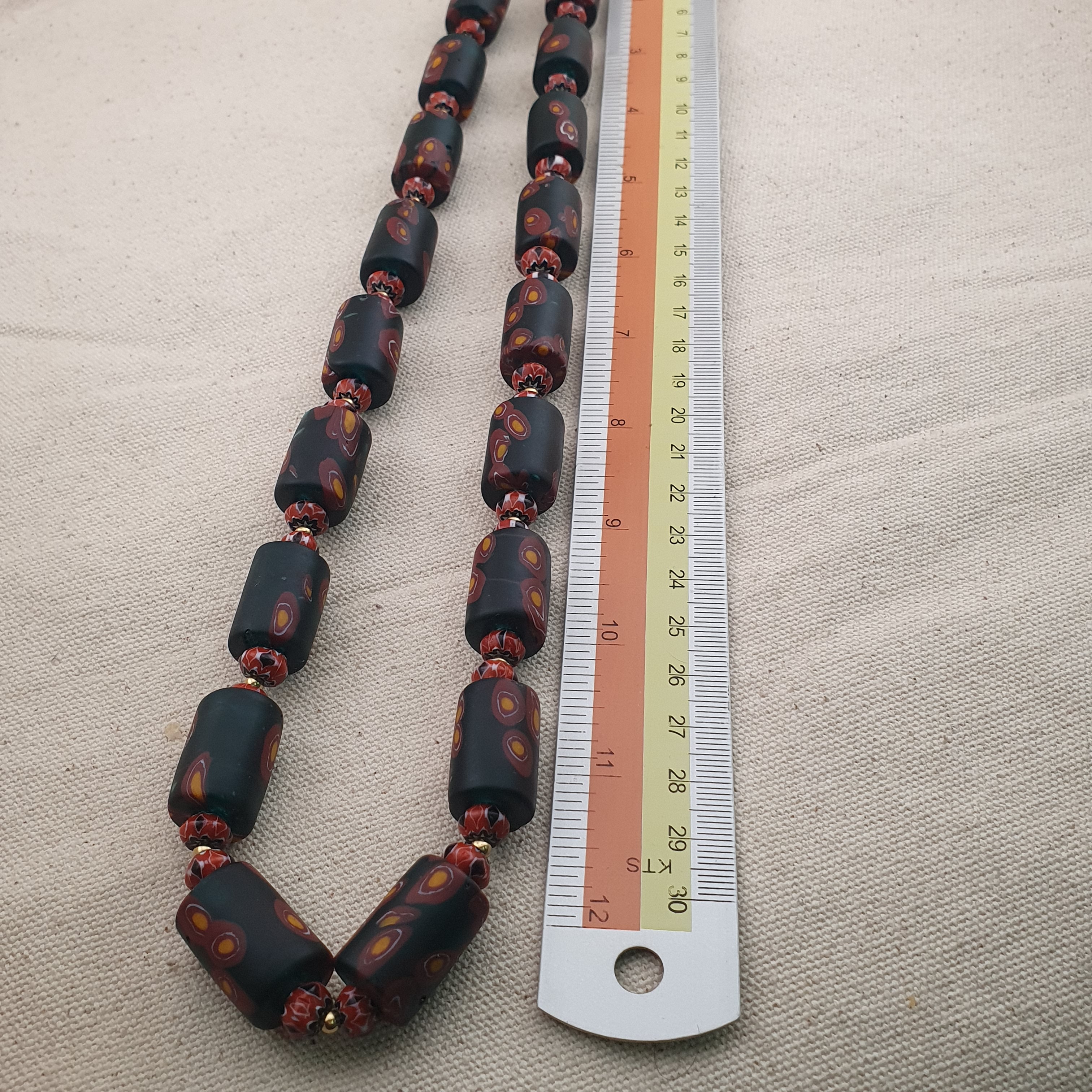Vintage Venetian Chevron & Floral Glass Beads Necklace