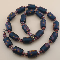 Vintage Venetian Chevron & Floral Glass Beads Necklace