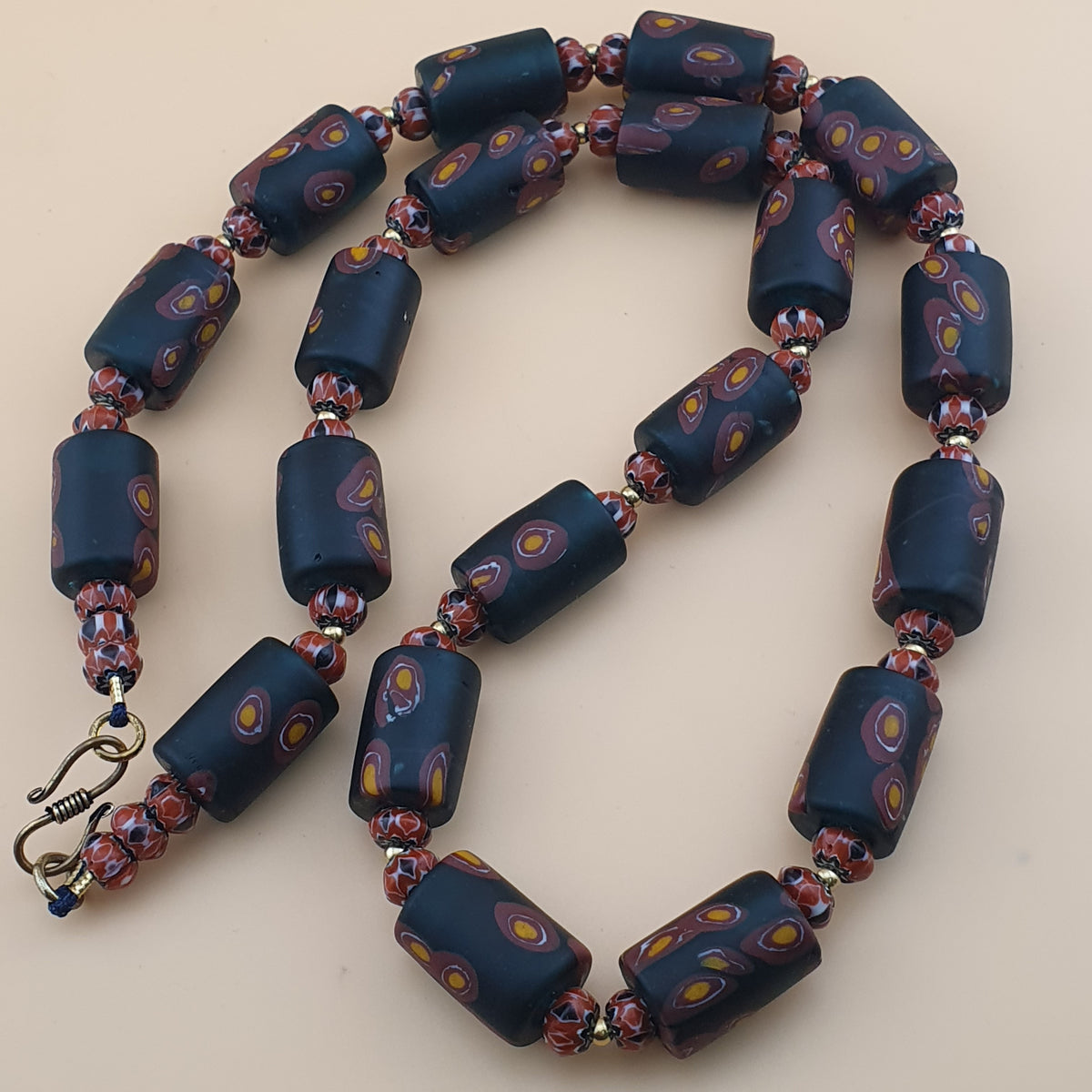 Vintage Venetian Chevron & Floral Glass Beads Necklace
