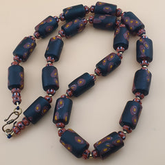 Vintage Venetian Chevron & Floral Glass Beads Necklace
