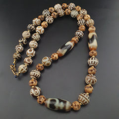 Vintage Tibetan Himalayan Agate & Brumese Antique Pumtek Bone Beaded Necklace