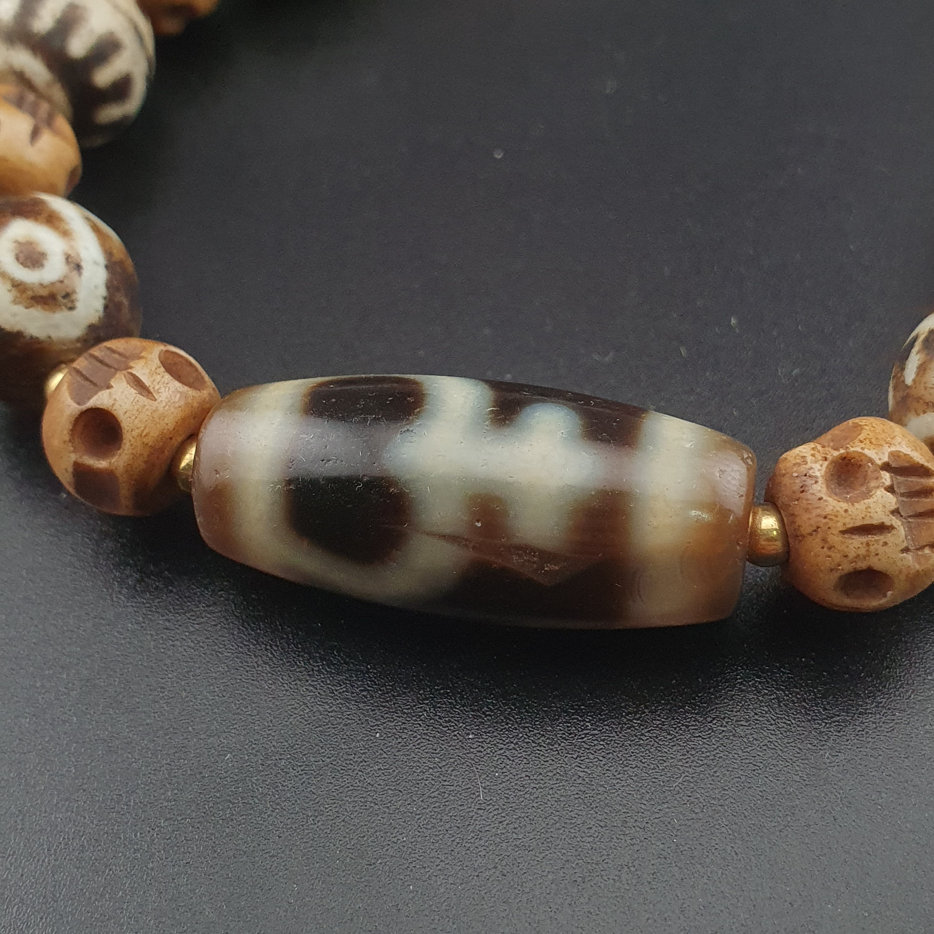 Vintage Tibetan Himalayan Agate & Brumese Antique Pumtek Bone Beaded Necklace