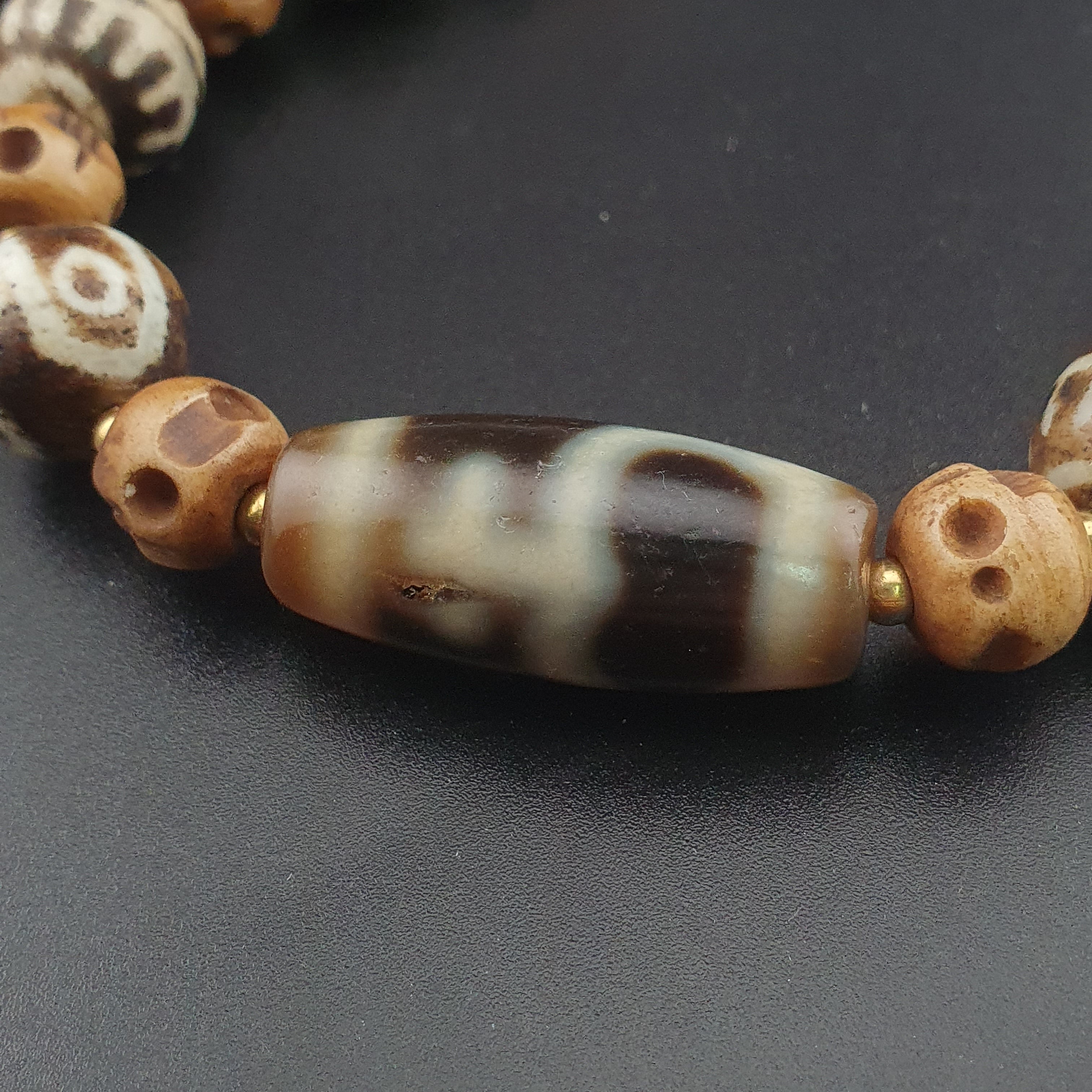 Vintage Tibetan Himalayan Agate & Brumese Antique Pumtek Bone Beaded Necklace