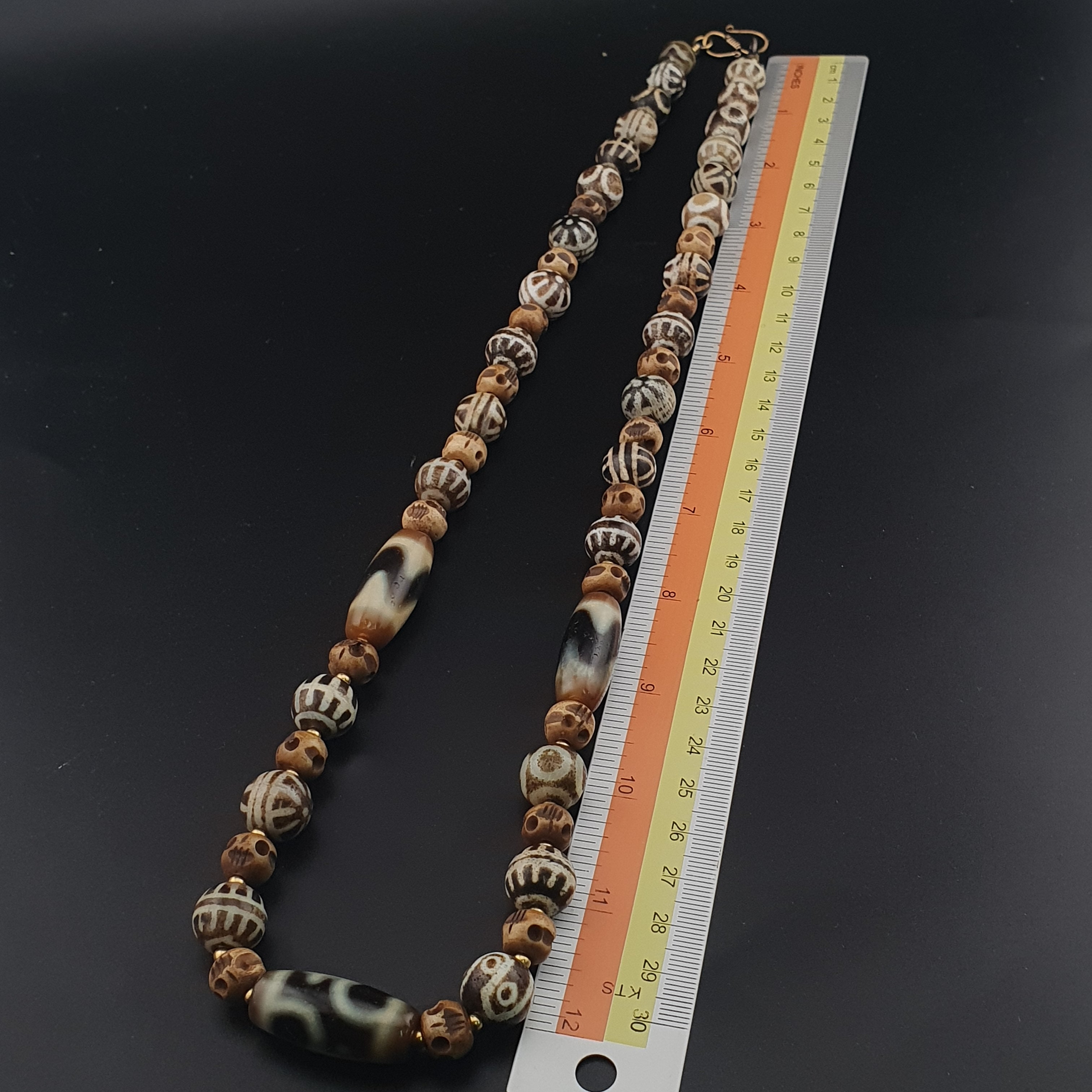 Vintage Tibetan Himalayan Agate & Brumese Antique Pumtek Bone Beaded Necklace