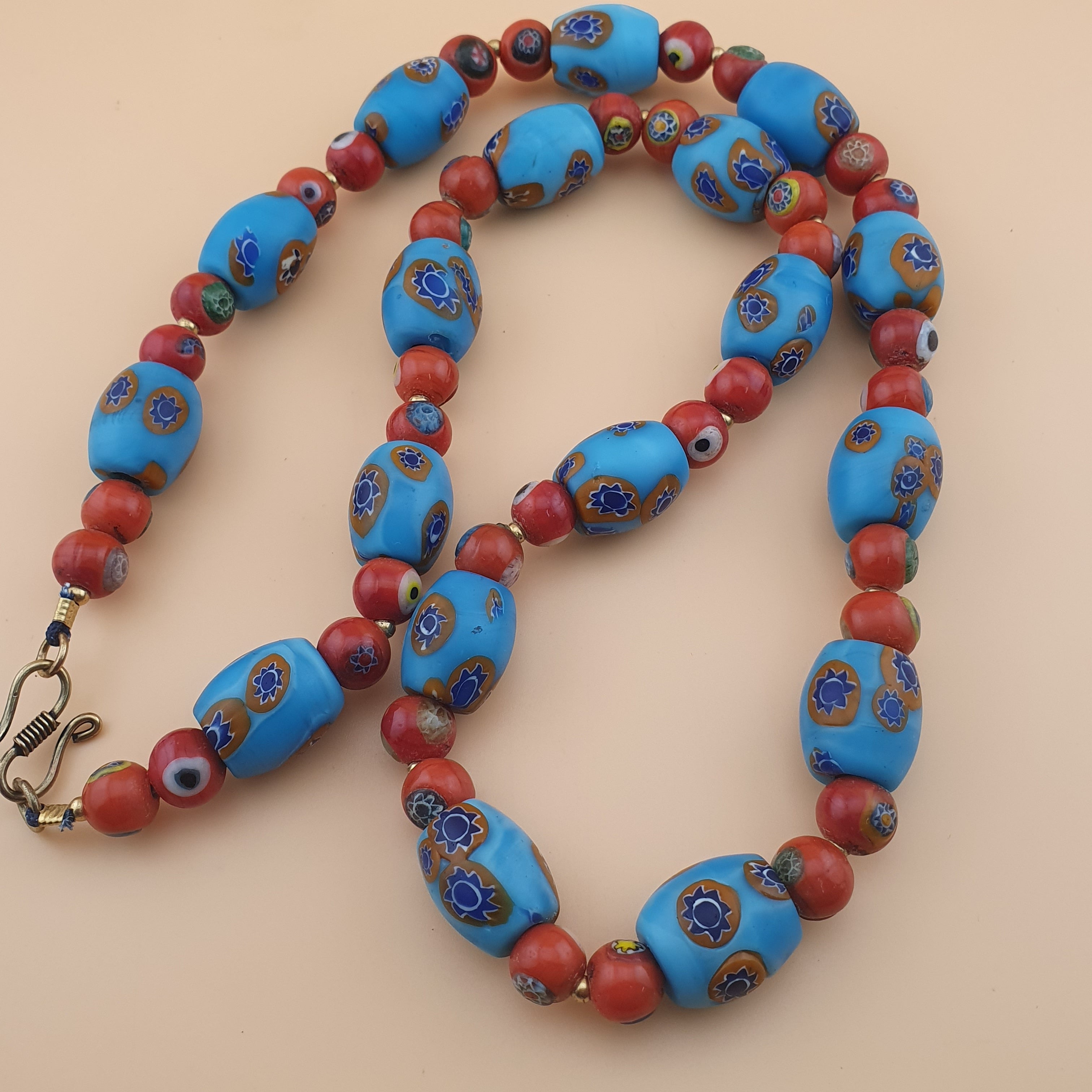 Vintage Venetian Style Floral & Red Eyes Glass Beads Necklace