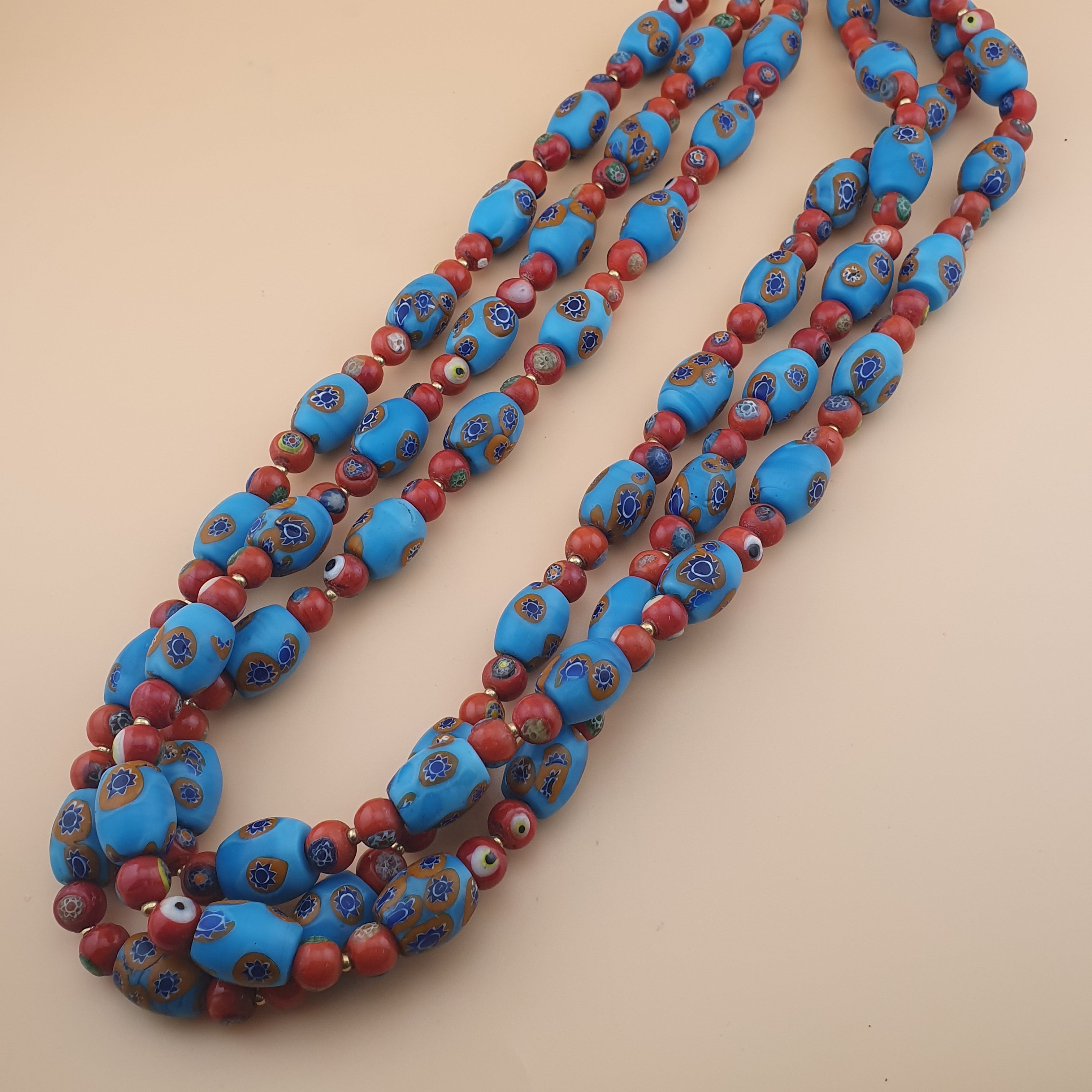 Vintage Venetian Style Floral & Red Eyes Glass Beads Necklace