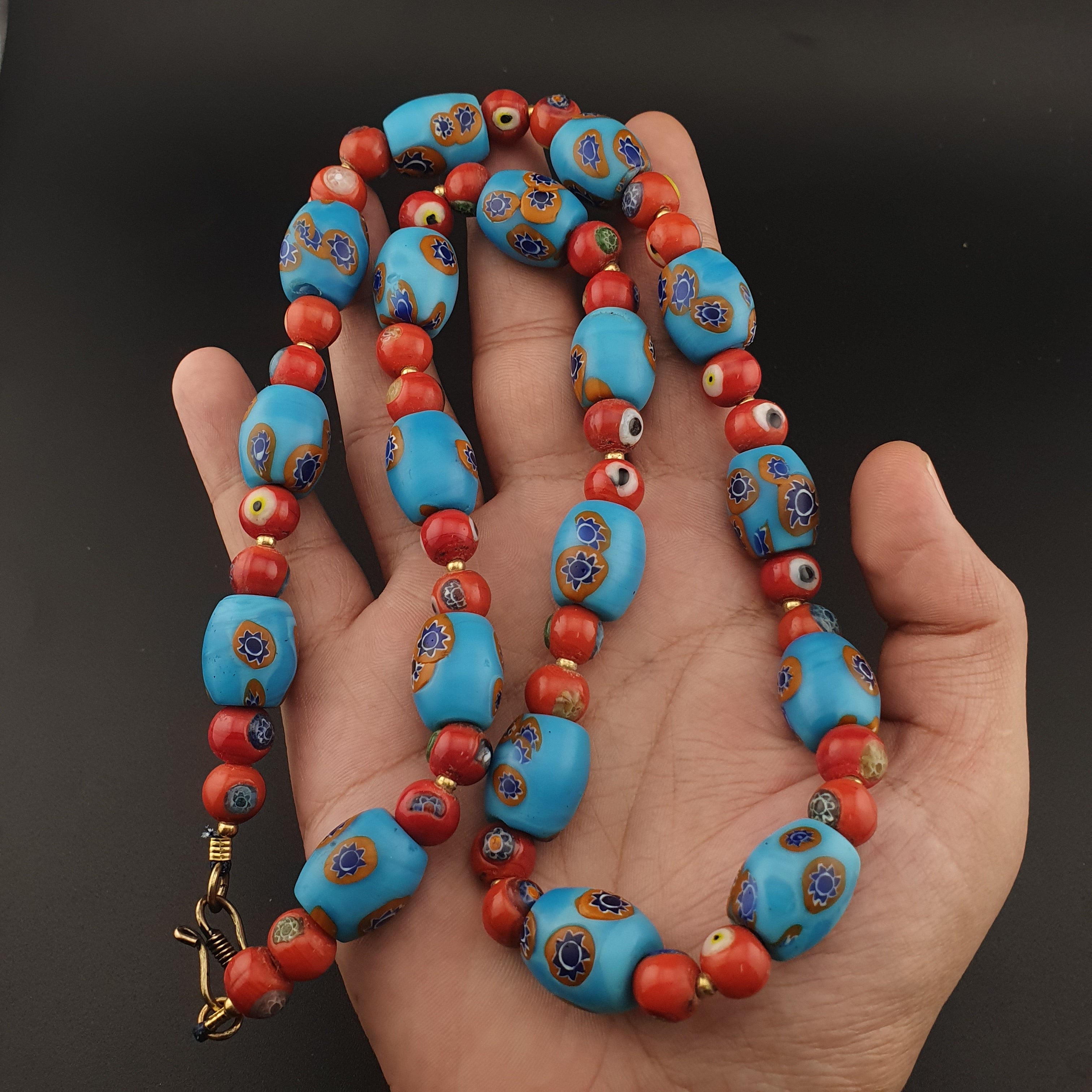 Vintage Venetian Style Floral & Red Eyes Glass Beads Necklace