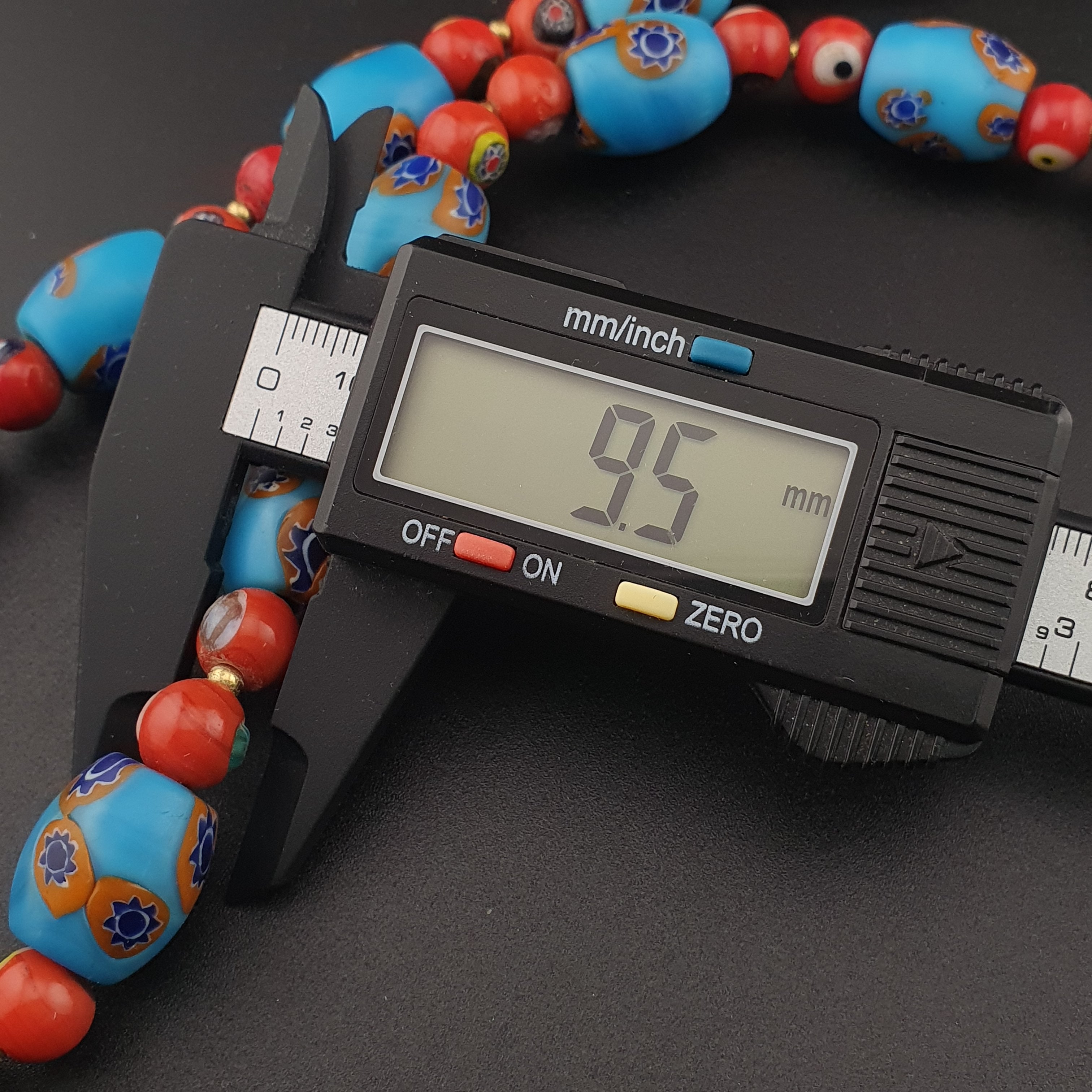 Vintage Venetian Style Floral & Red Eyes Glass Beads Necklace