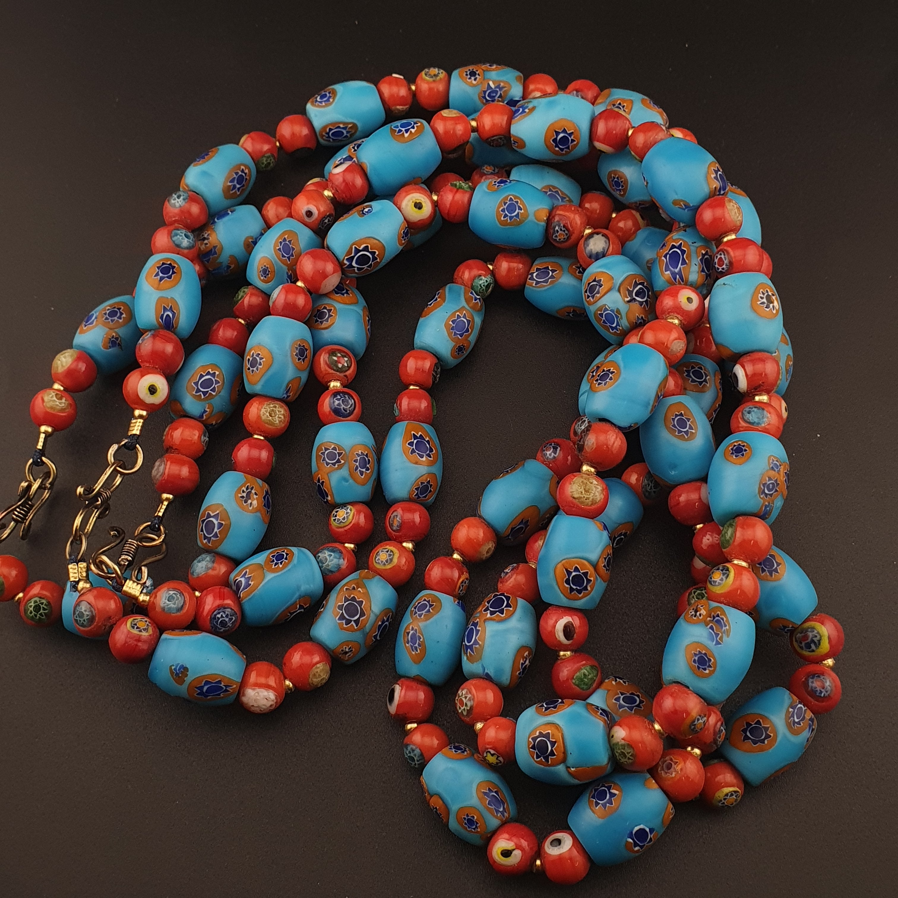 Vintage Venetian Style Floral & Red Eyes Glass Beads Necklace