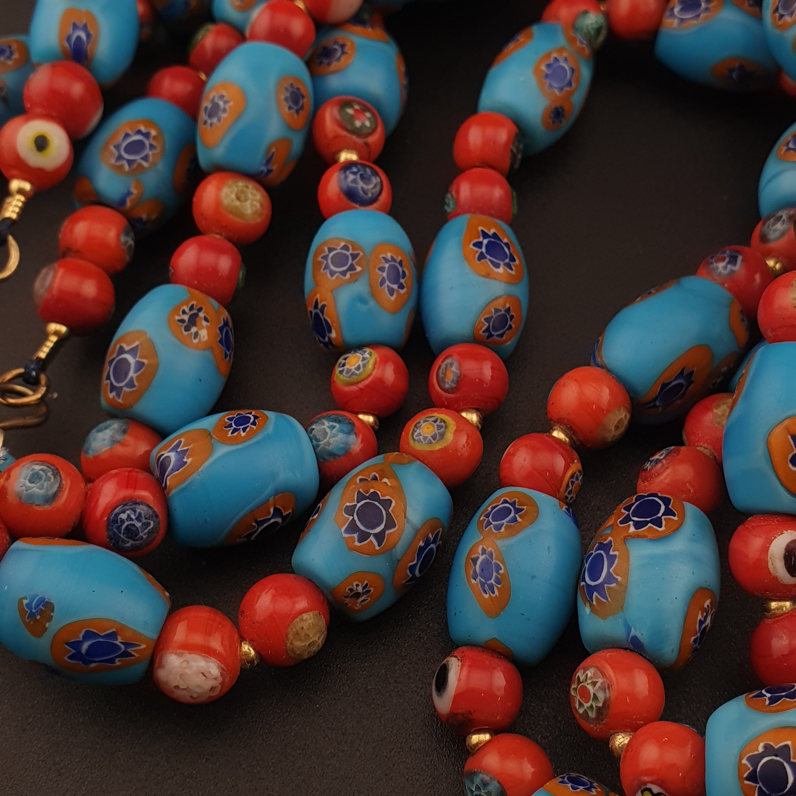 Vintage Venetian Style Floral & Red Eyes Glass Beads Necklace