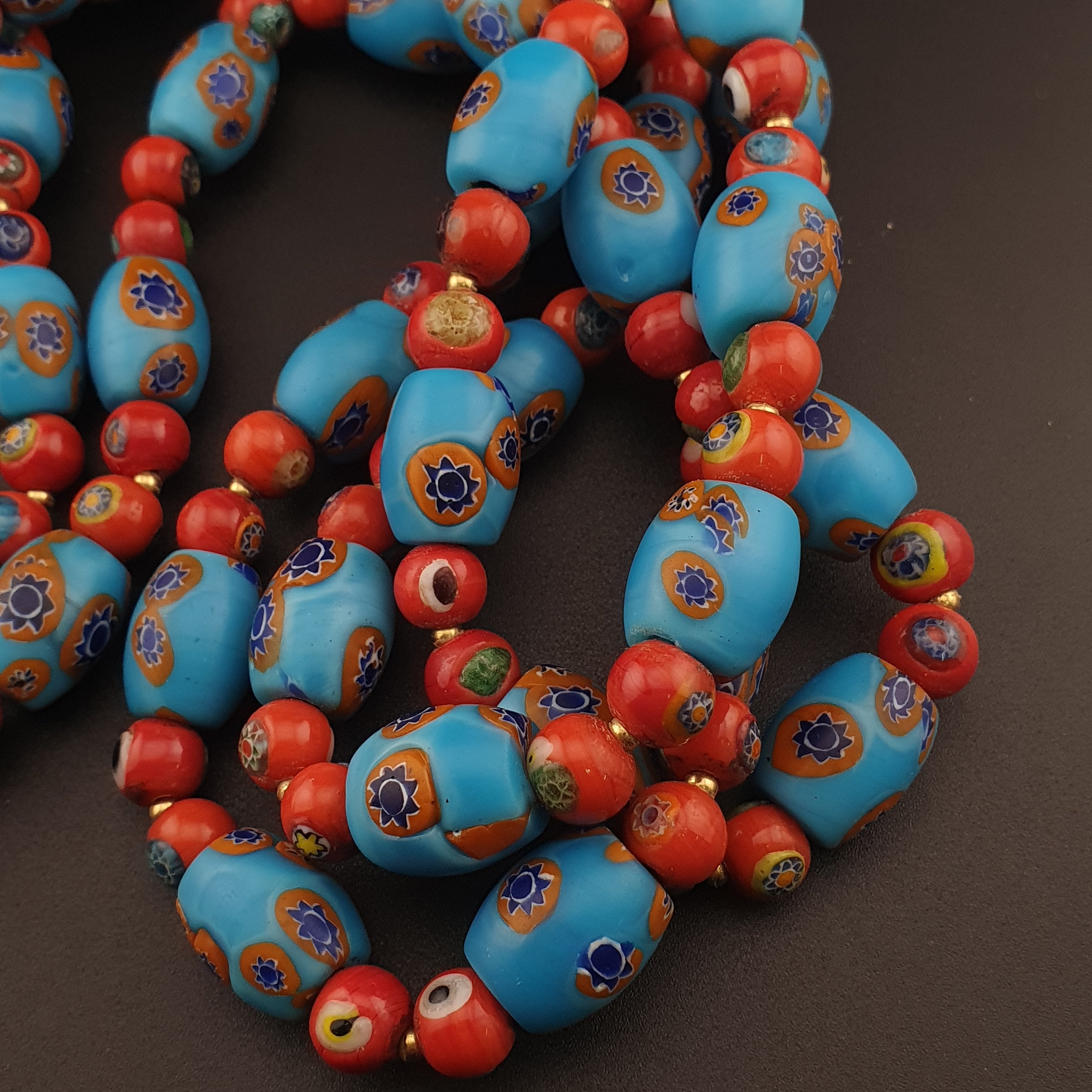 Vintage Venetian Style Floral & Red Eyes Glass Beads Necklace