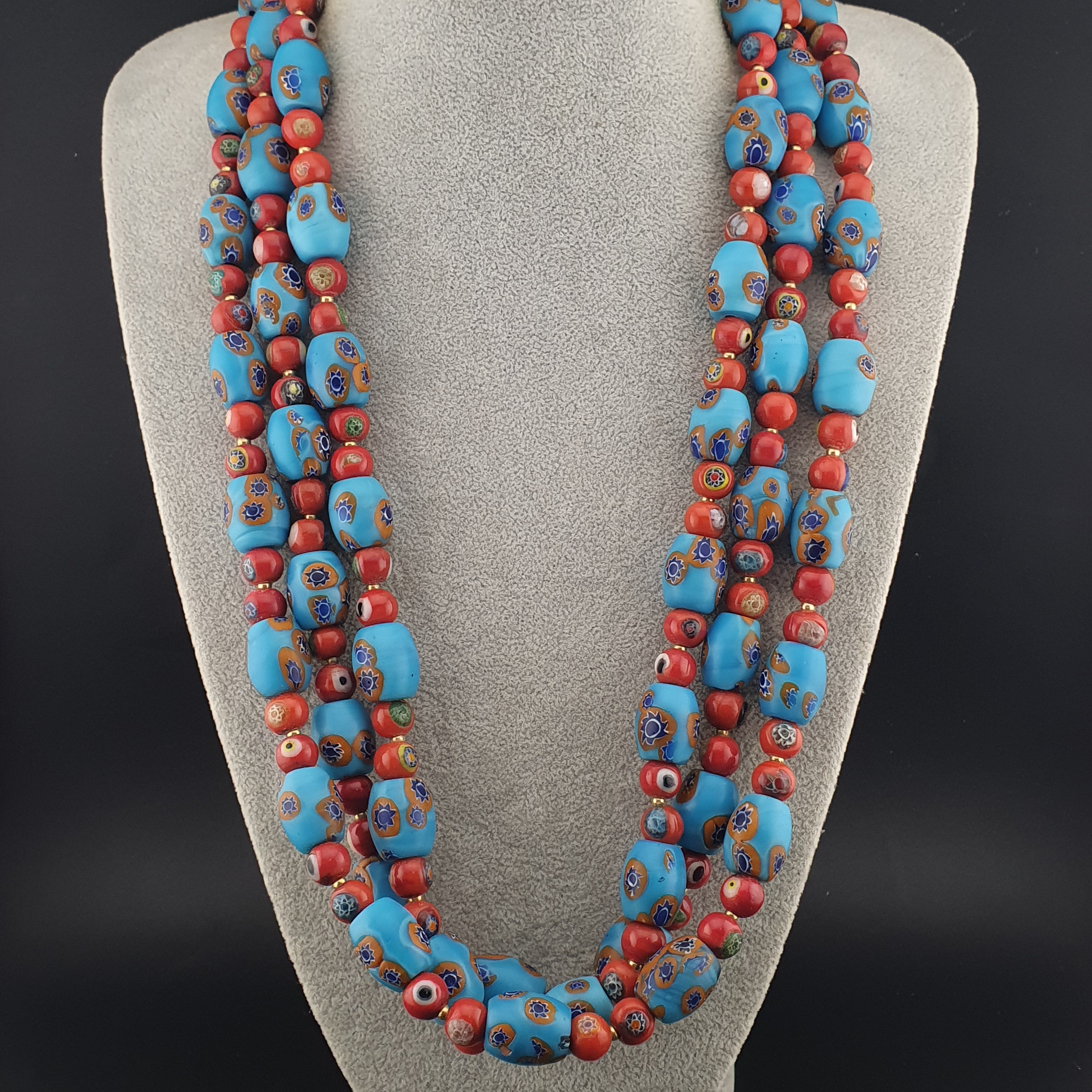 Vintage Venetian Style Floral & Red Eyes Glass Beads Necklace