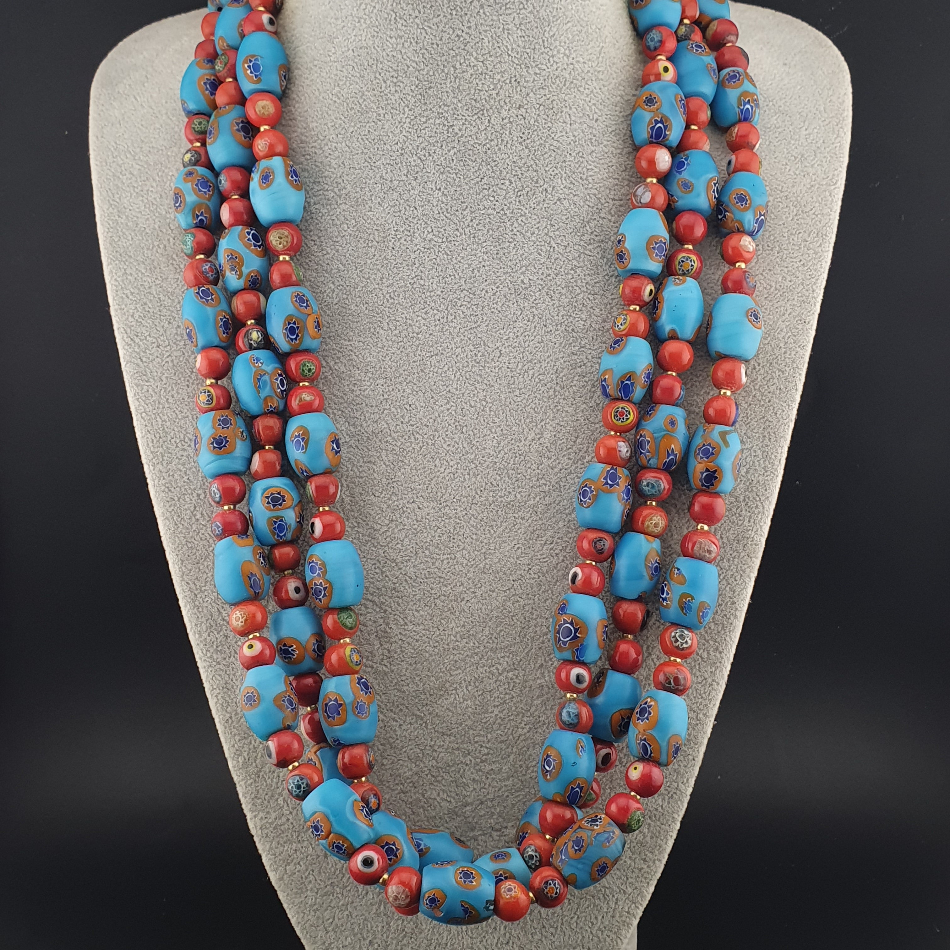 Vintage Venetian Style Floral & Red Eyes Glass Beads Necklace