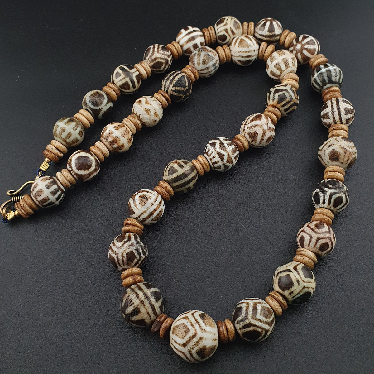 Burmese Antique Pumtek Pyu Beads Necklace Rare Tribal Etched Beads, Ancient Burma Collectible Jewelry