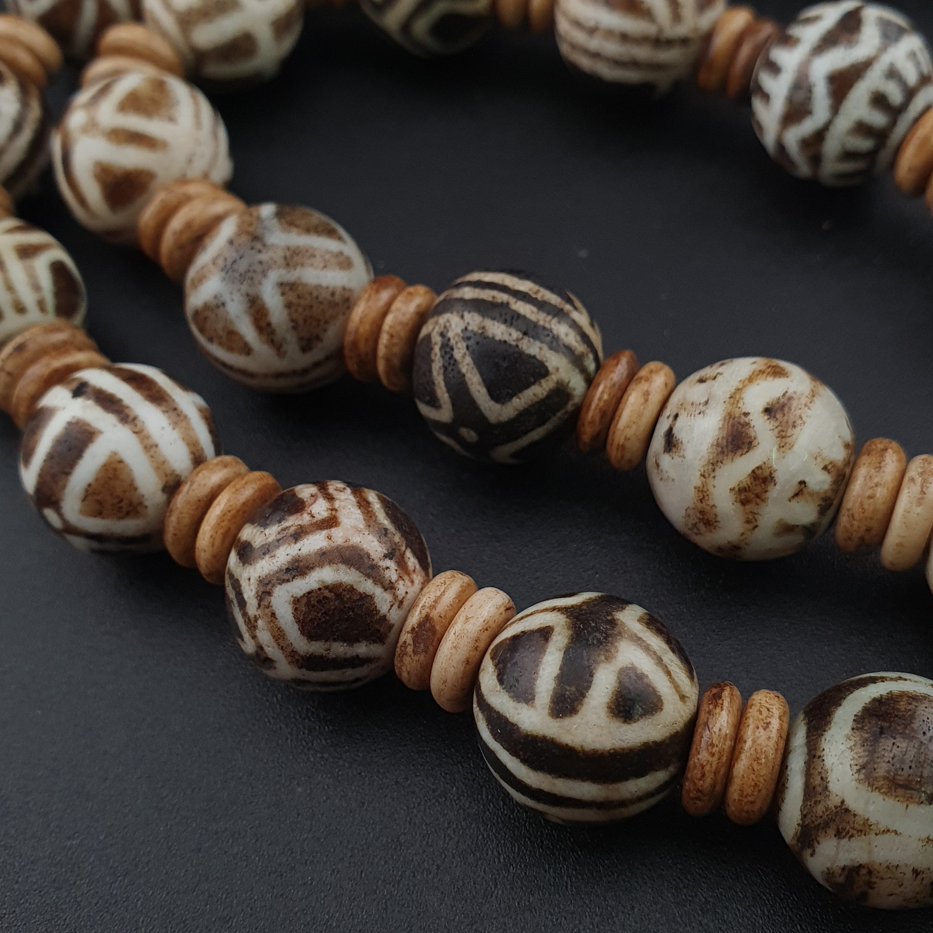 Burmese Antique Pumtek Pyu Beads Necklace Rare Tribal Etched Beads, Ancient Burma Collectible Jewelry