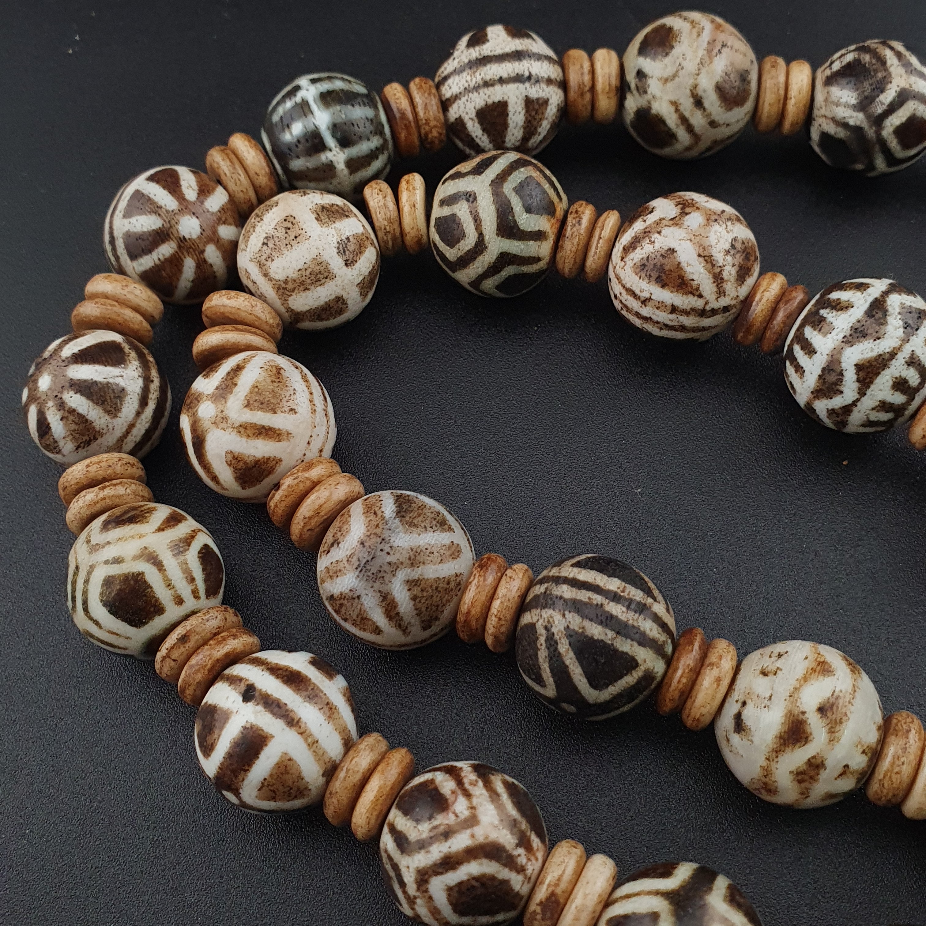 Burmese Antique Pumtek Pyu Beads Necklace Rare Tribal Etched Beads, Ancient Burma Collectible Jewelry