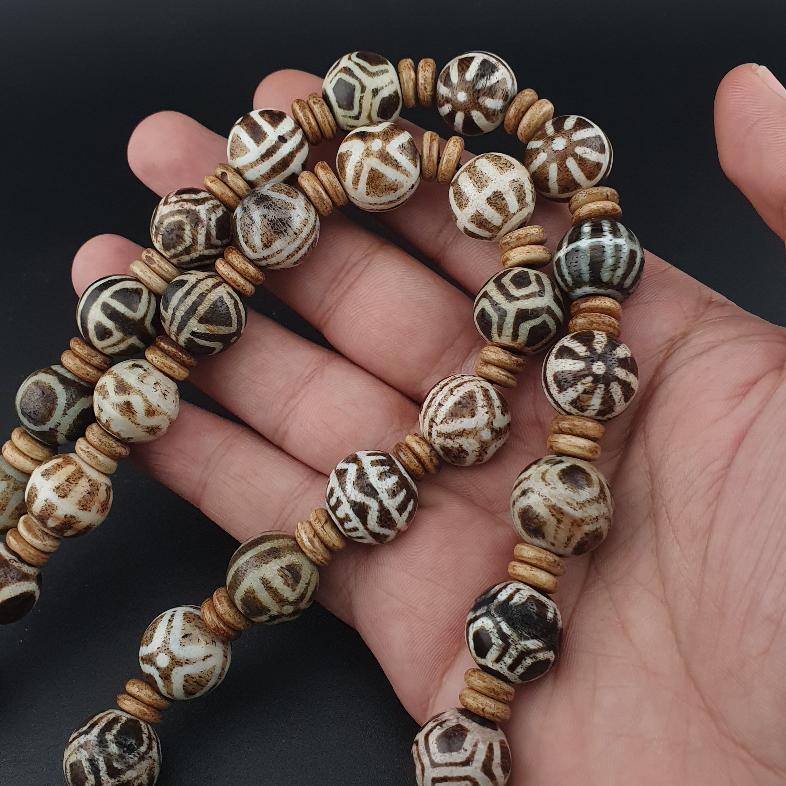 Burmese Antique Pumtek Pyu Beads Necklace Rare Tribal Etched Beads, Ancient Burma Collectible Jewelry