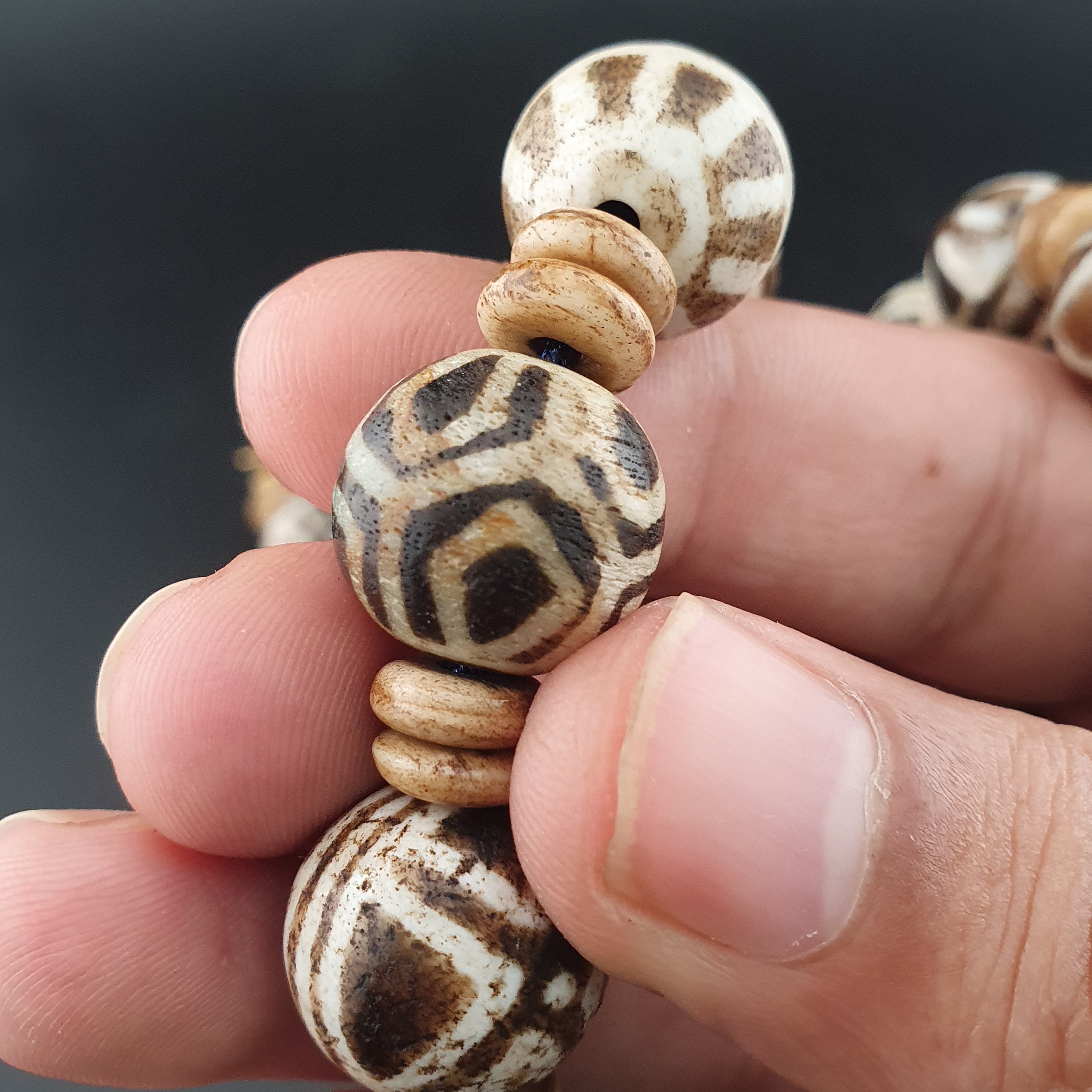 Burmese Antique Pumtek Pyu Beads Necklace Rare Tribal Etched Beads, Ancient Burma Collectible Jewelry