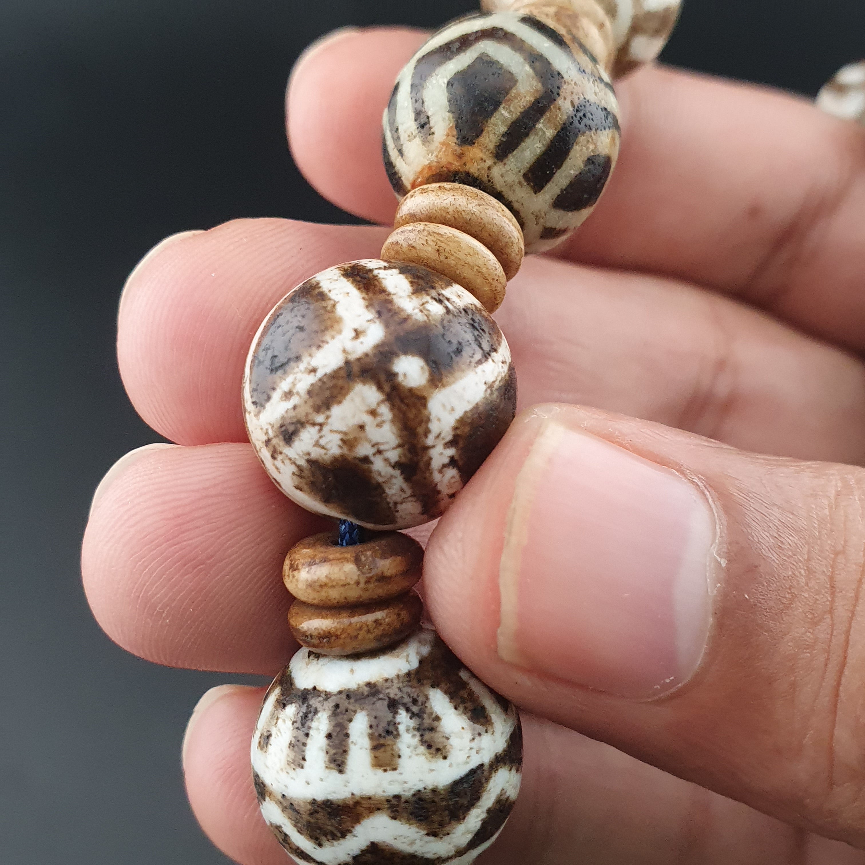 Burmese Antique Pumtek Pyu Beads Necklace Rare Tribal Etched Beads, Ancient Burma Collectible Jewelry