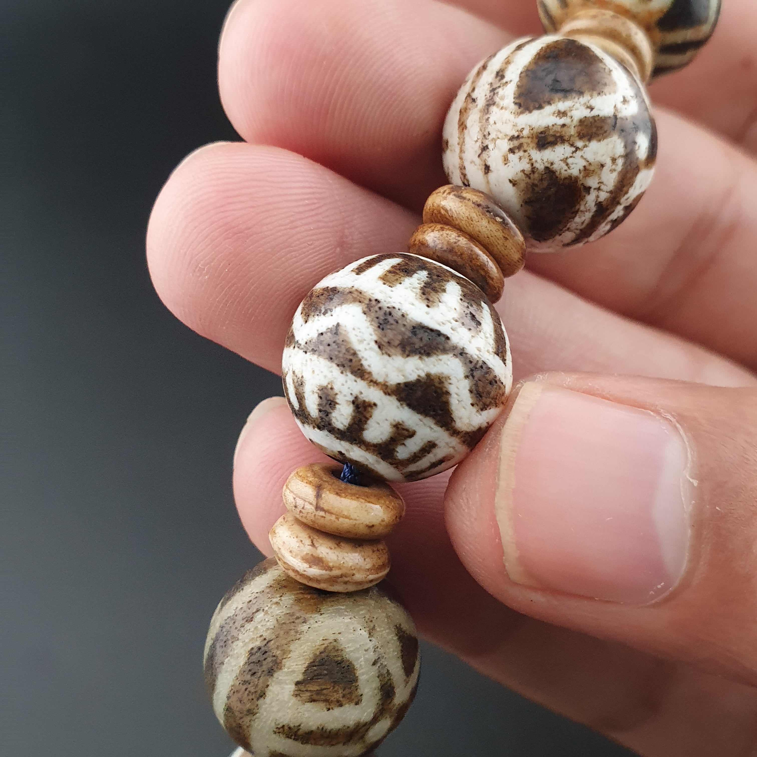 Burmese Antique Pumtek Pyu Beads Necklace Rare Tribal Etched Beads, Ancient Burma Collectible Jewelry