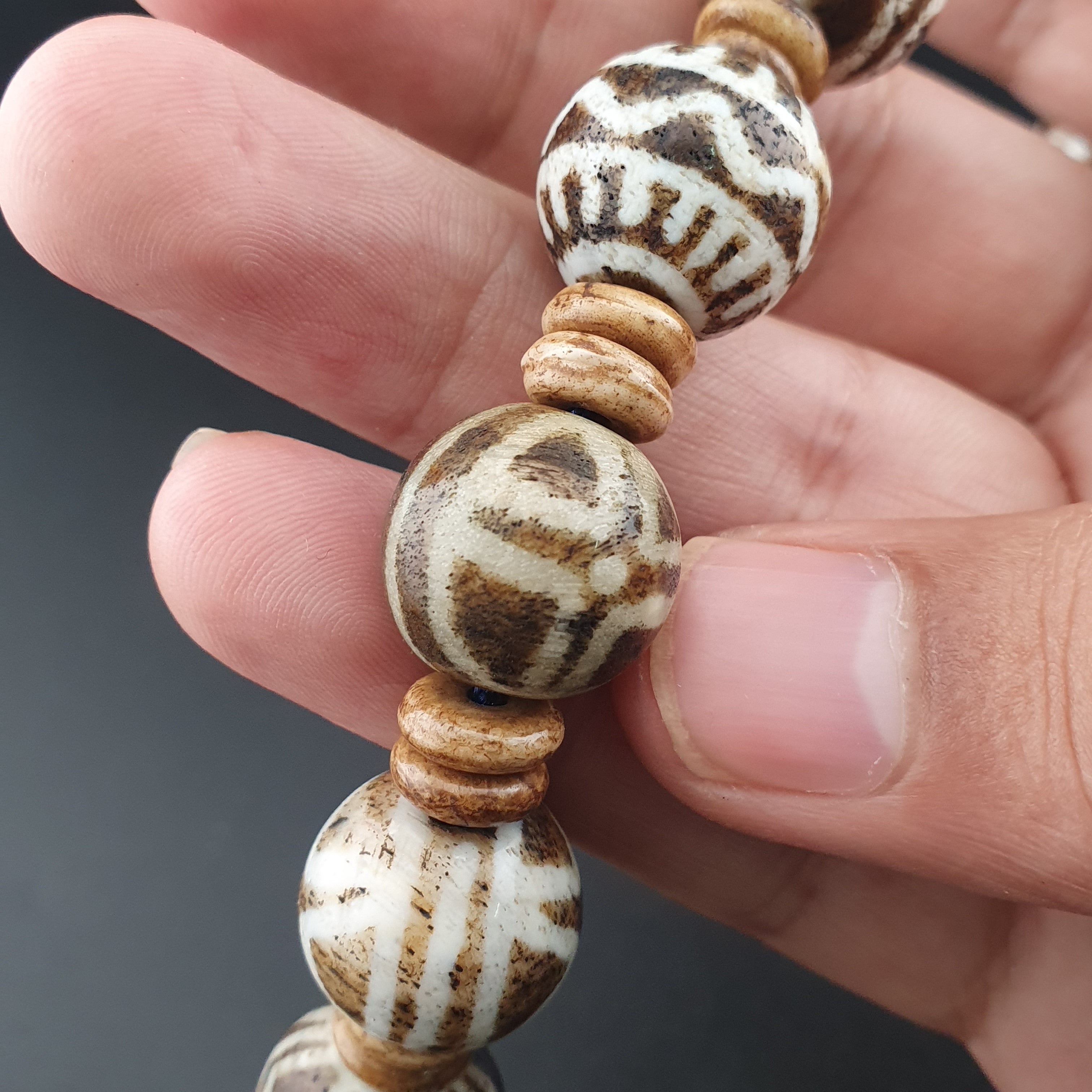 Burmese Antique Pumtek Pyu Beads Necklace Rare Tribal Etched Beads, Ancient Burma Collectible Jewelry